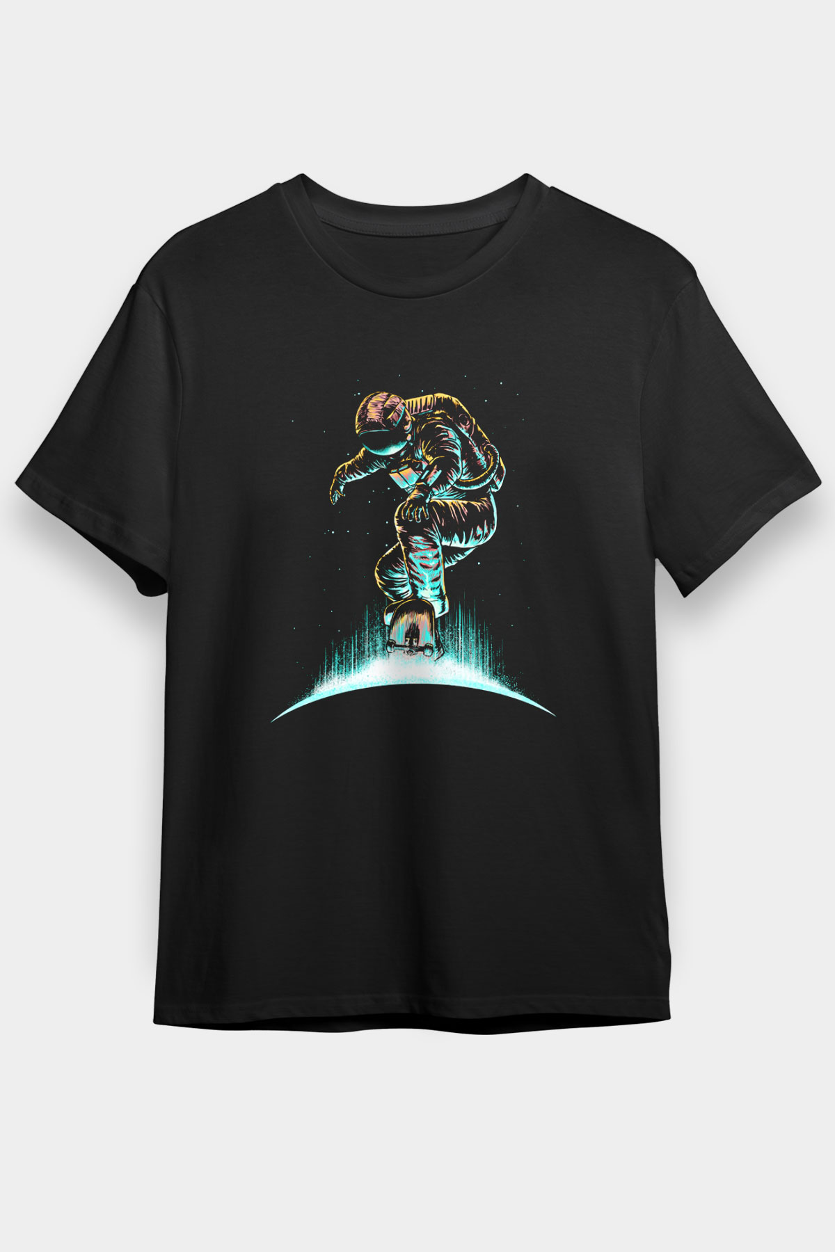 Kaykay - Skateboard Baskılı Unisex Siyah Tişört - Tshirt