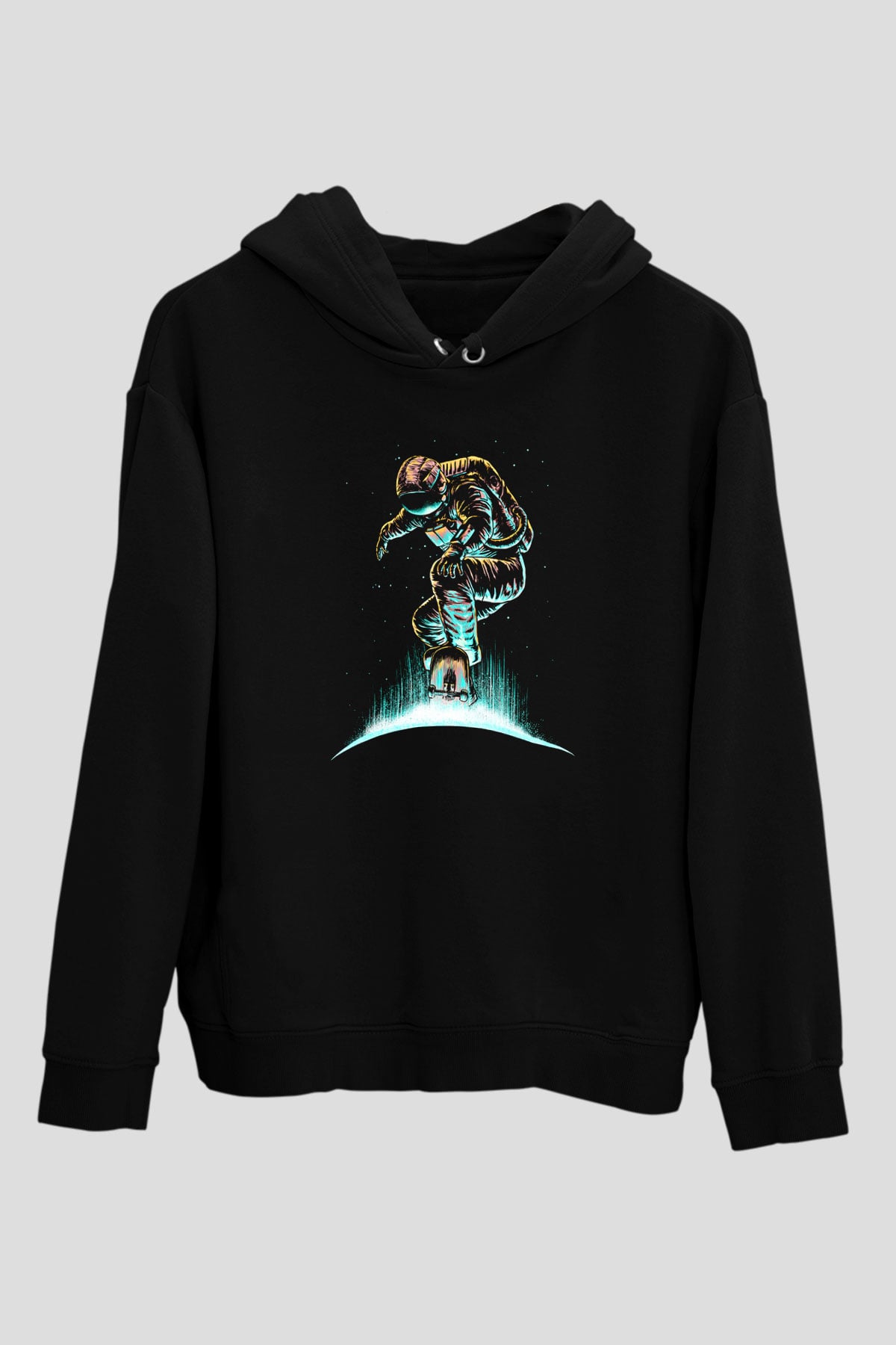 Kaykay - Skateboard Baskılı Unisex Siyah Hoodie