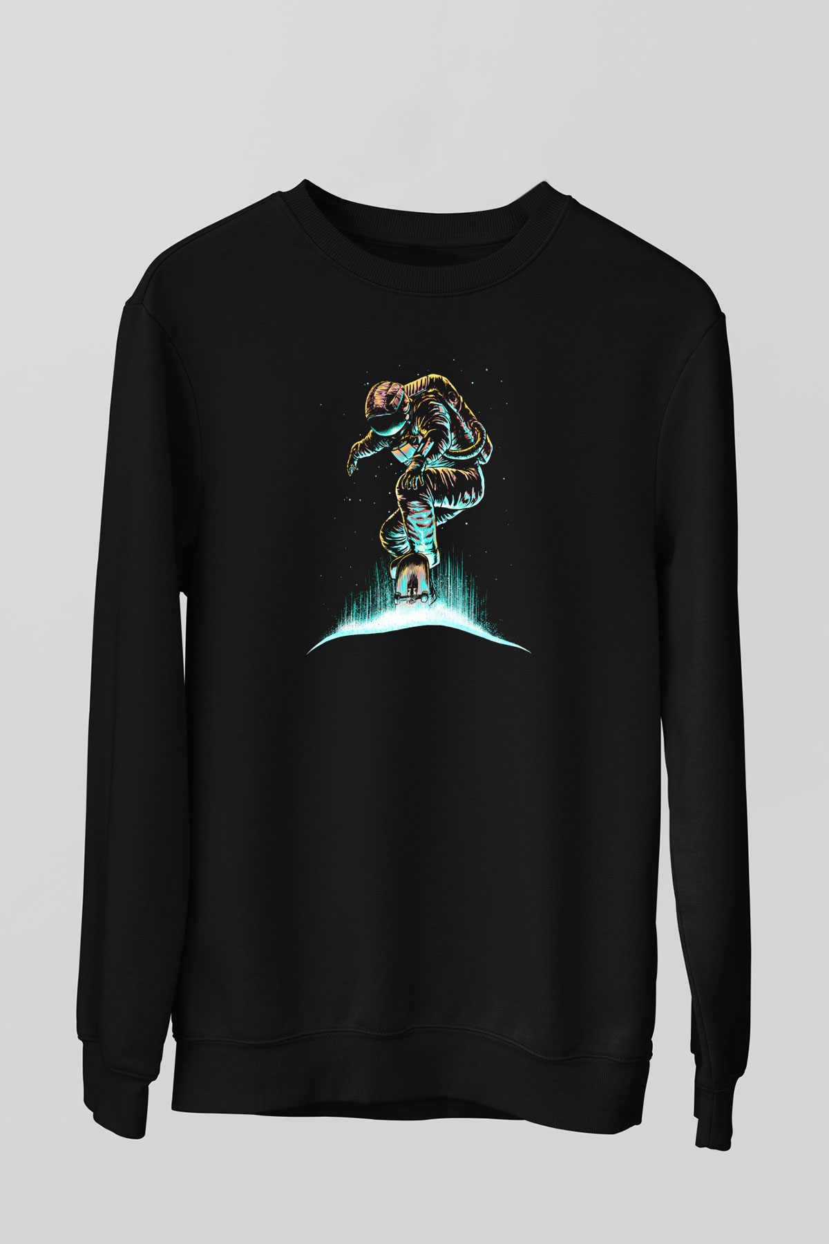 Kaykay - Skateboard Baskılı Unisex Siyah Sweatshirt