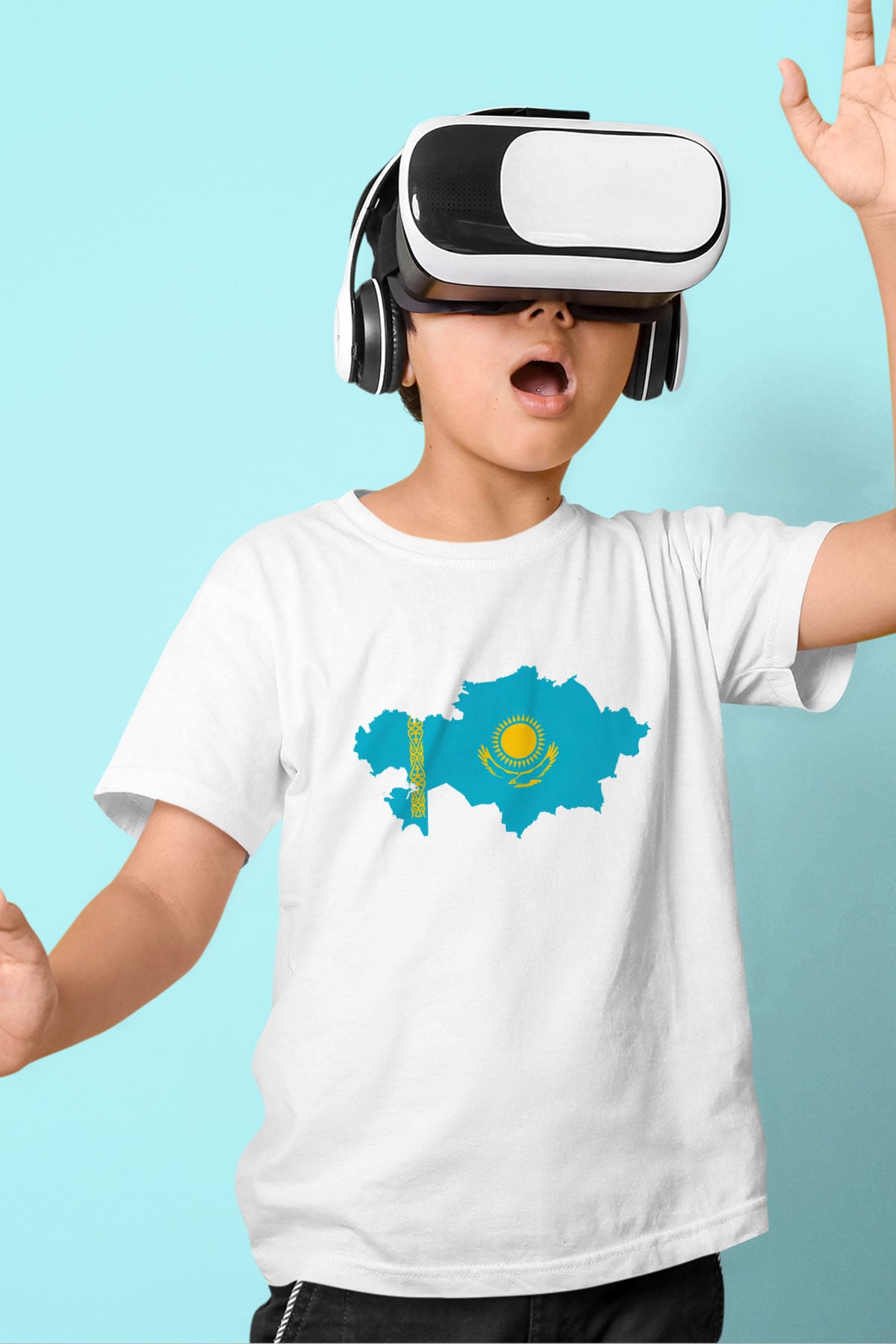 Kazakistan Baskılı Beyaz Unisex Çocuk Tişört