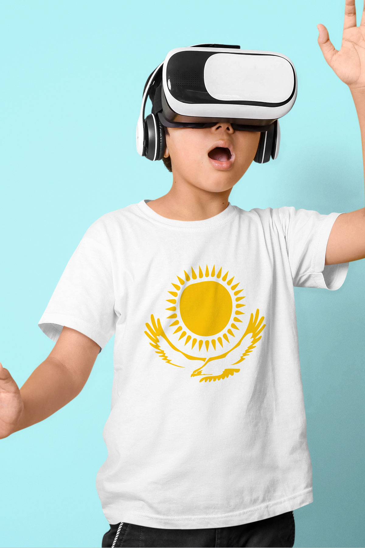 Kazakistan Baskılı Beyaz Unisex Çocuk Tişört