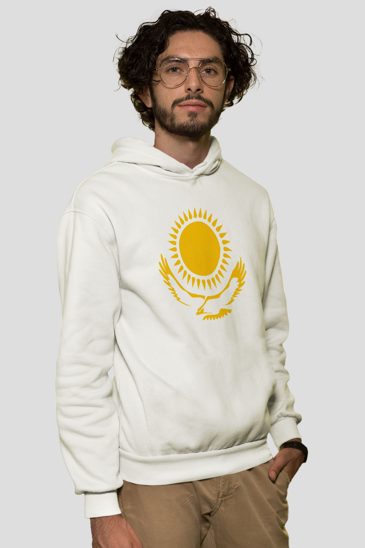 Kazakistan Beyaz Unisex Kapşonlu Sweatshirt