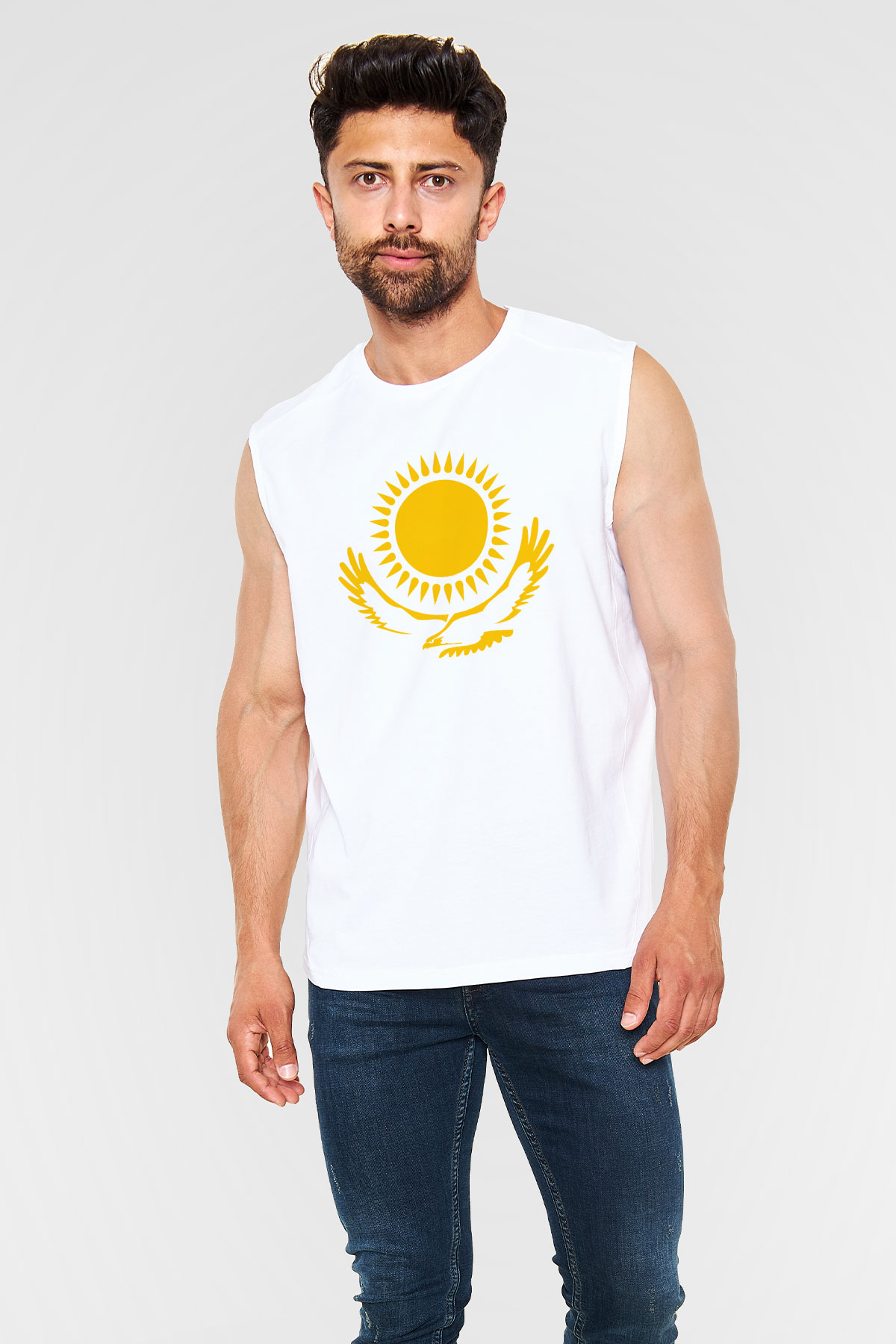 Kazakistan Beyaz Unisex Kolsuz Tişört