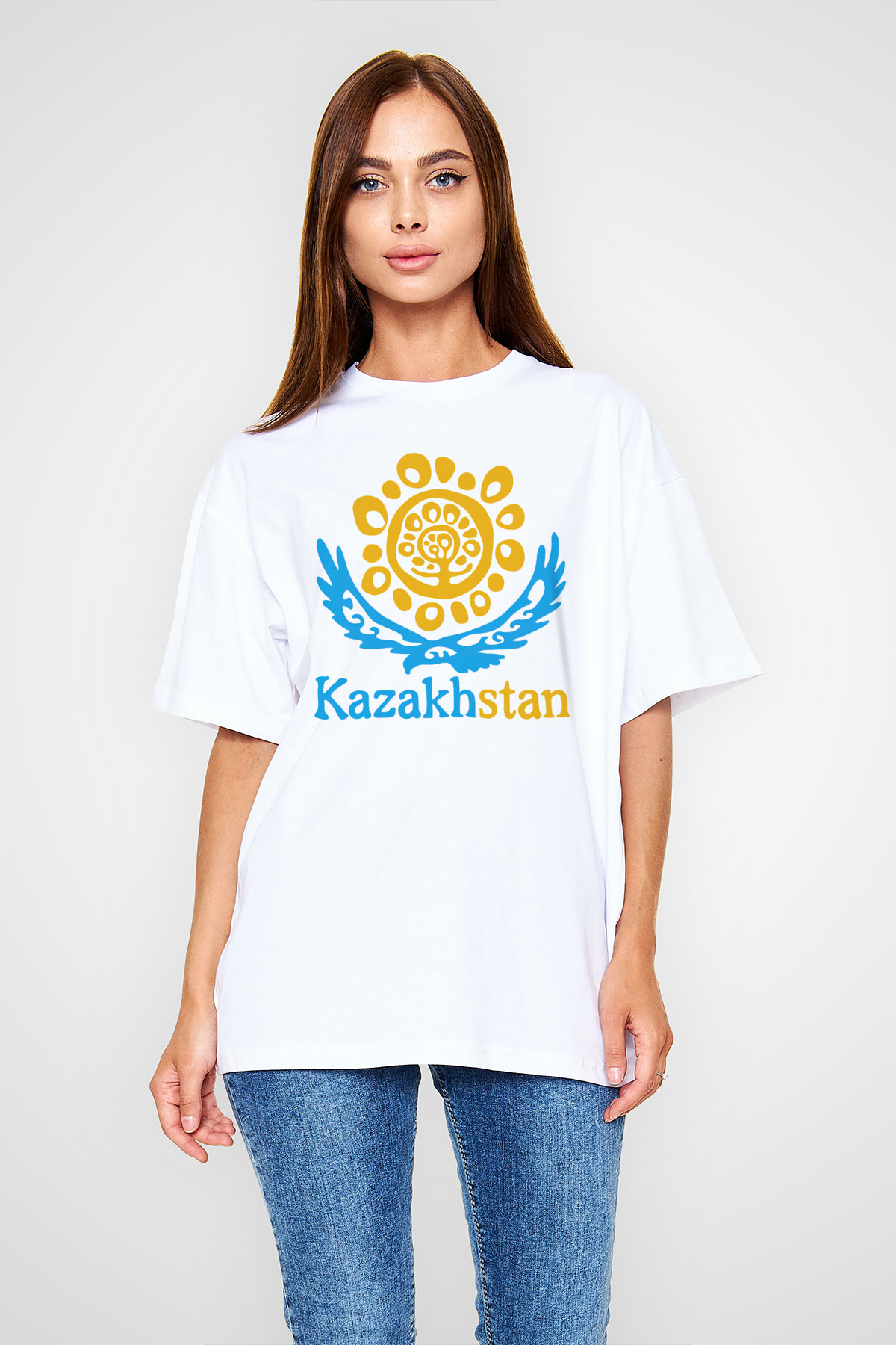 Kazakistan Beyaz Unisex Oversize Tişört T-Shirt