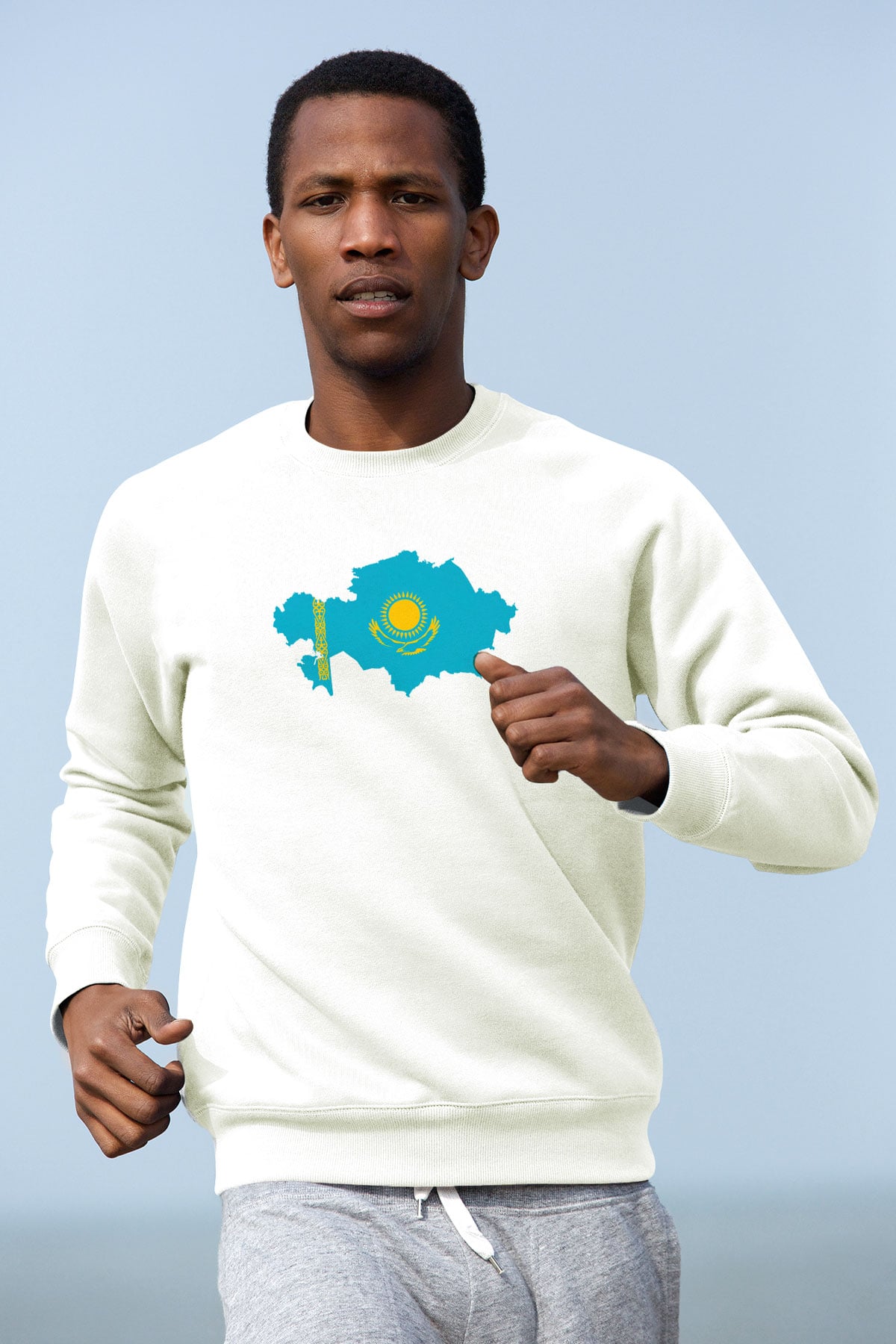 Kazakistan Beyaz Unisex Sweatshirt