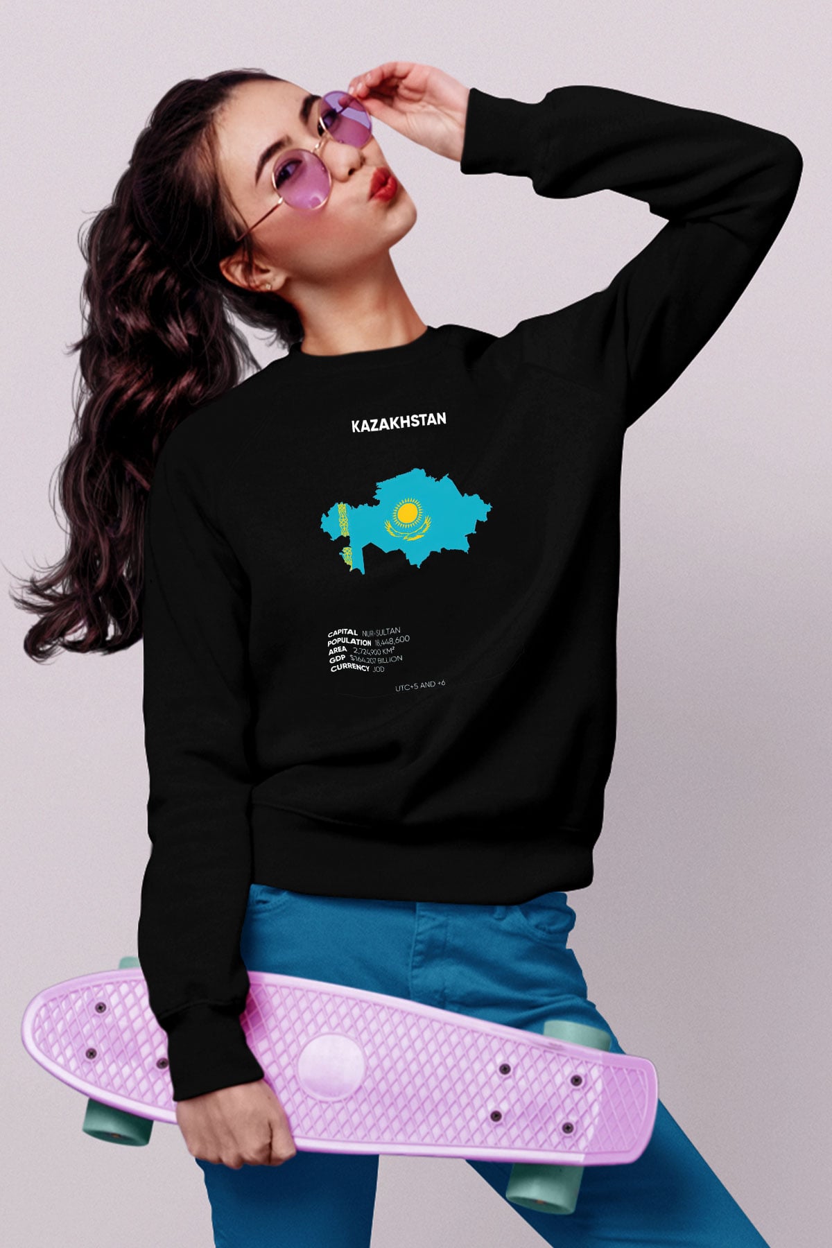 Kazakistan Siyah Unisex Sweatshirt