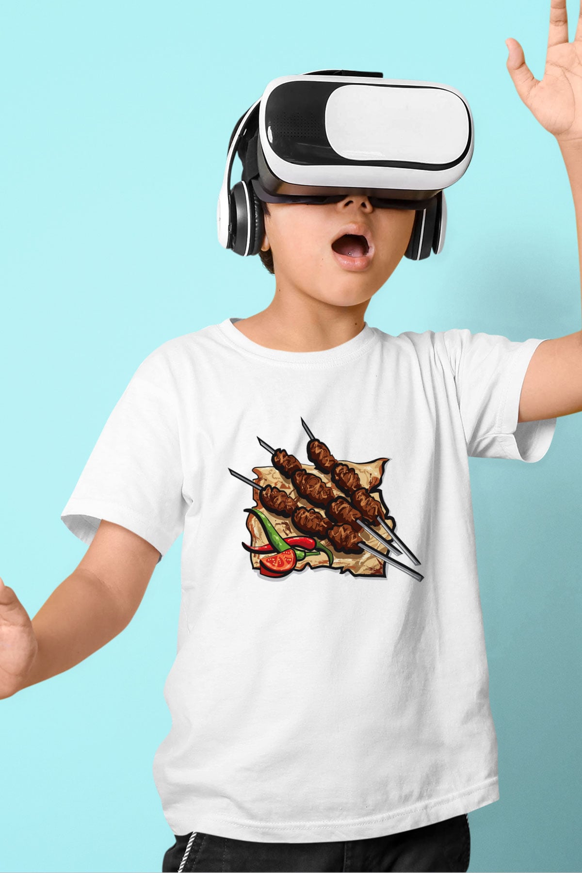Kebapçı Baskılı Beyaz Unisex Çocuk Tişört