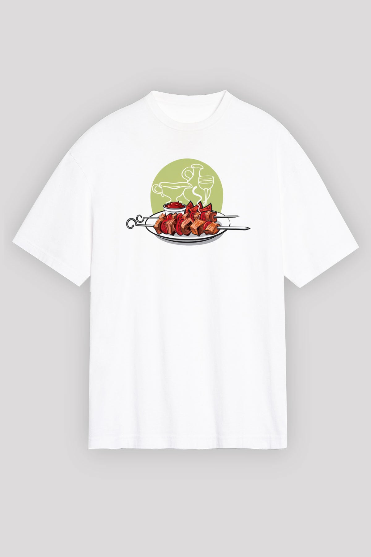 Kebapçı Beyaz Unisex Oversize Tişört T-Shirt