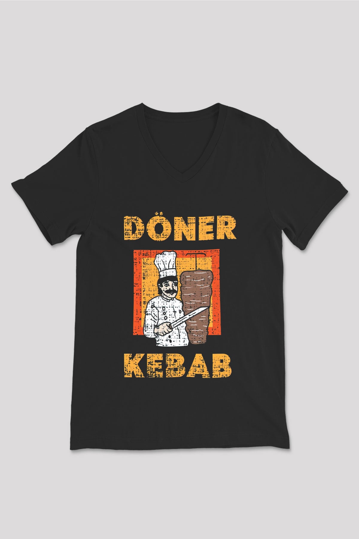 Kebapçı Siyah Unisex V Yaka Tişört