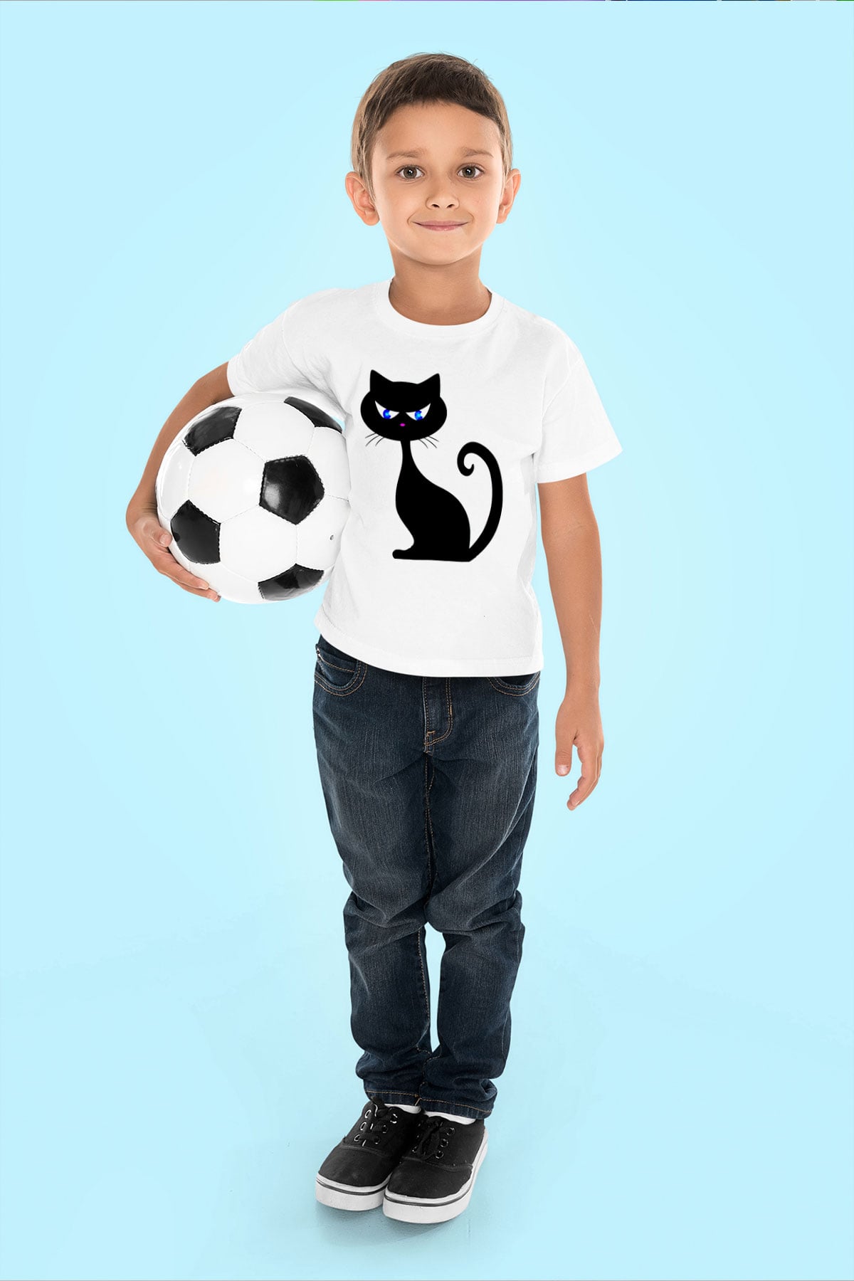 Kedi Baskılı Beyaz Unisex Çocuk Tişört