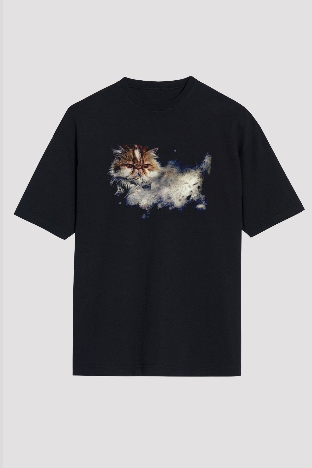 Kedi Baskılı Unisex Siyah Tişört