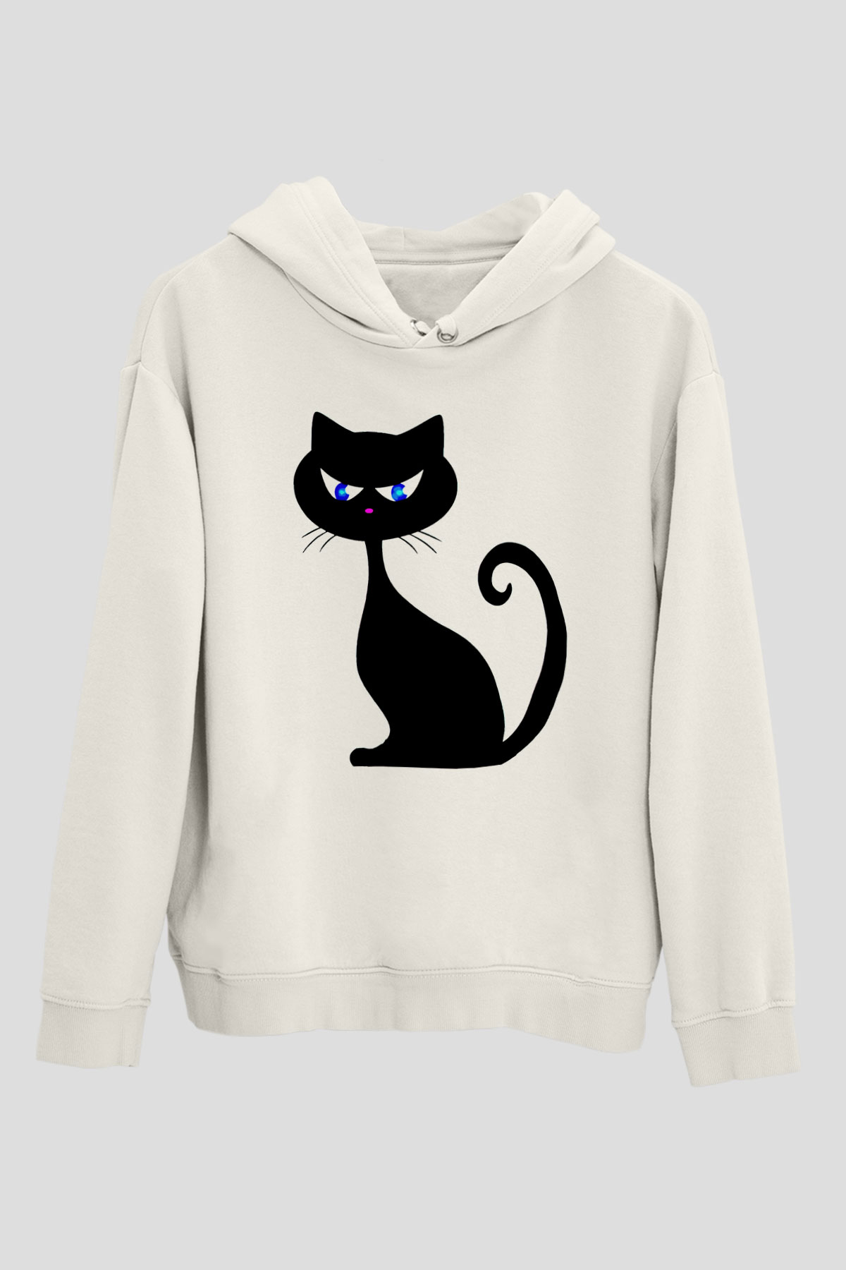 Kedi Beyaz Unisex Kapşonlu Sweatshirt