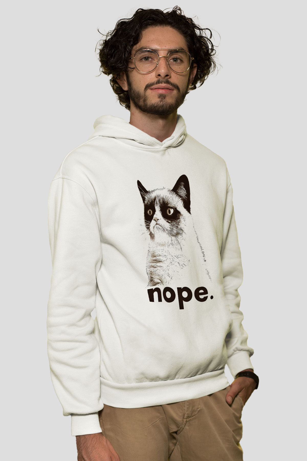 Kedi Beyaz Unisex Kapşonlu Sweatshirt
