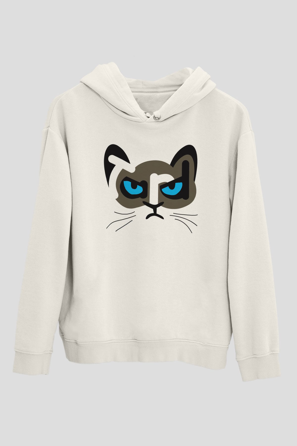 Kedi Beyaz Unisex Kapşonlu Sweatshirt