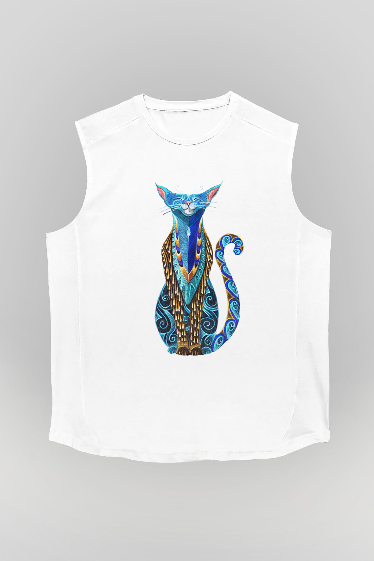 Kedi Beyaz Unisex Kolsuz Tişört