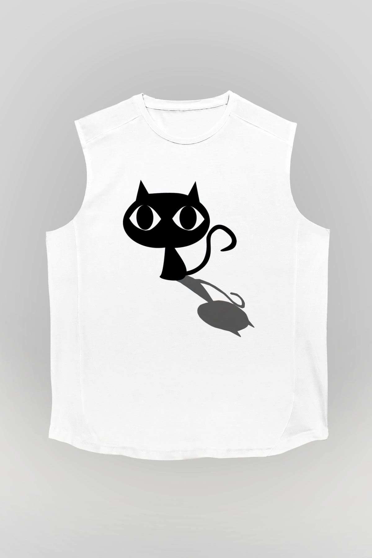 Kedi Beyaz Unisex Kolsuz Tişört