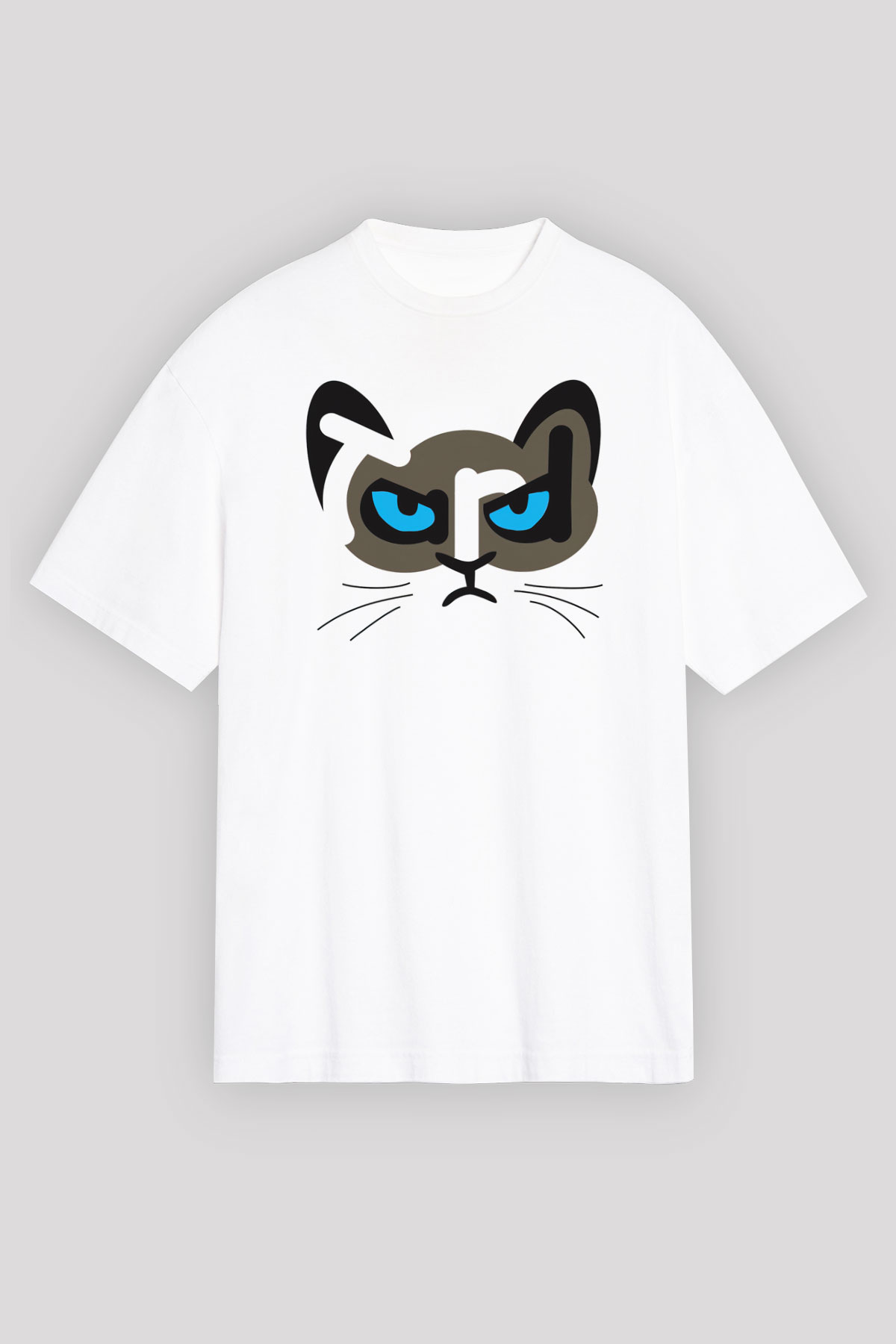 Kedi Beyaz Unisex Oversize Tişört T-Shirt