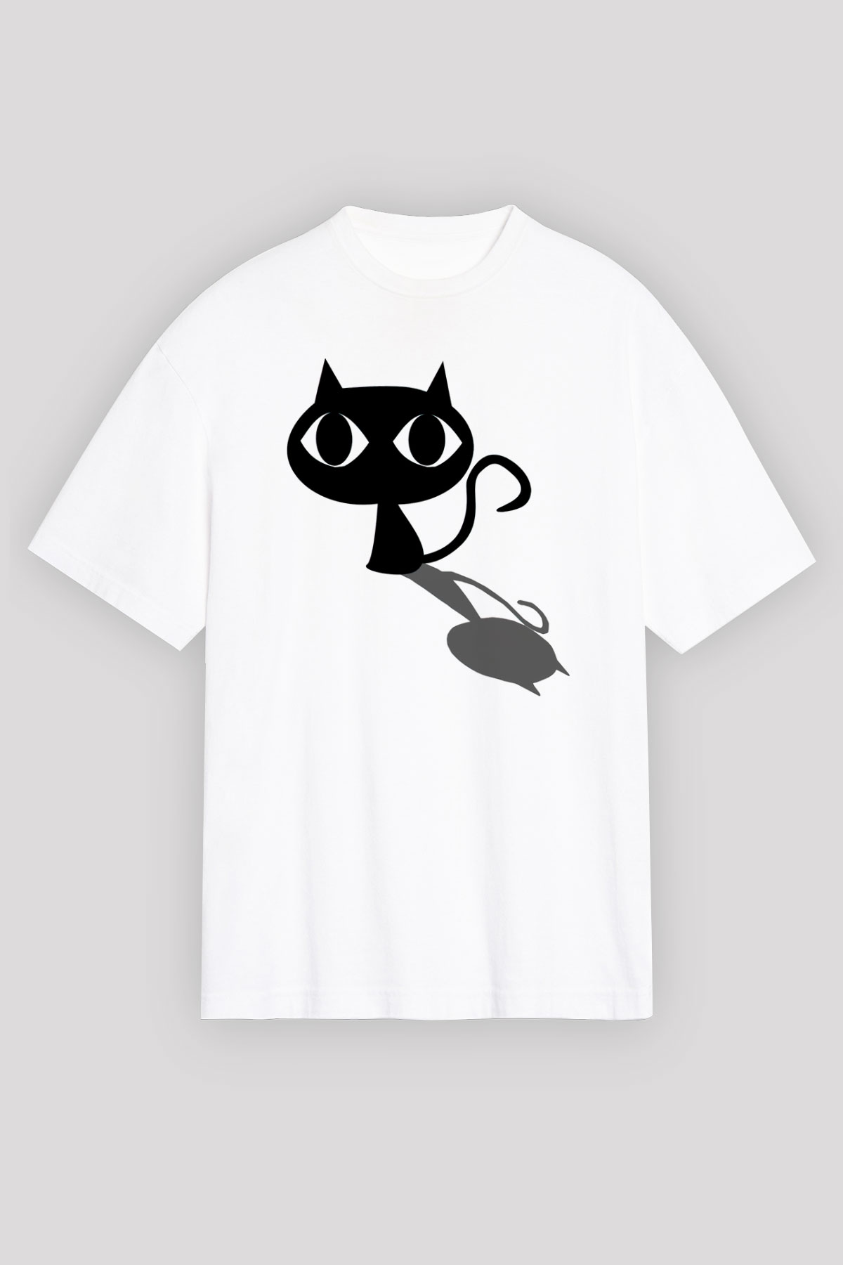 Kedi Beyaz Unisex Oversize Tişört T-Shirt