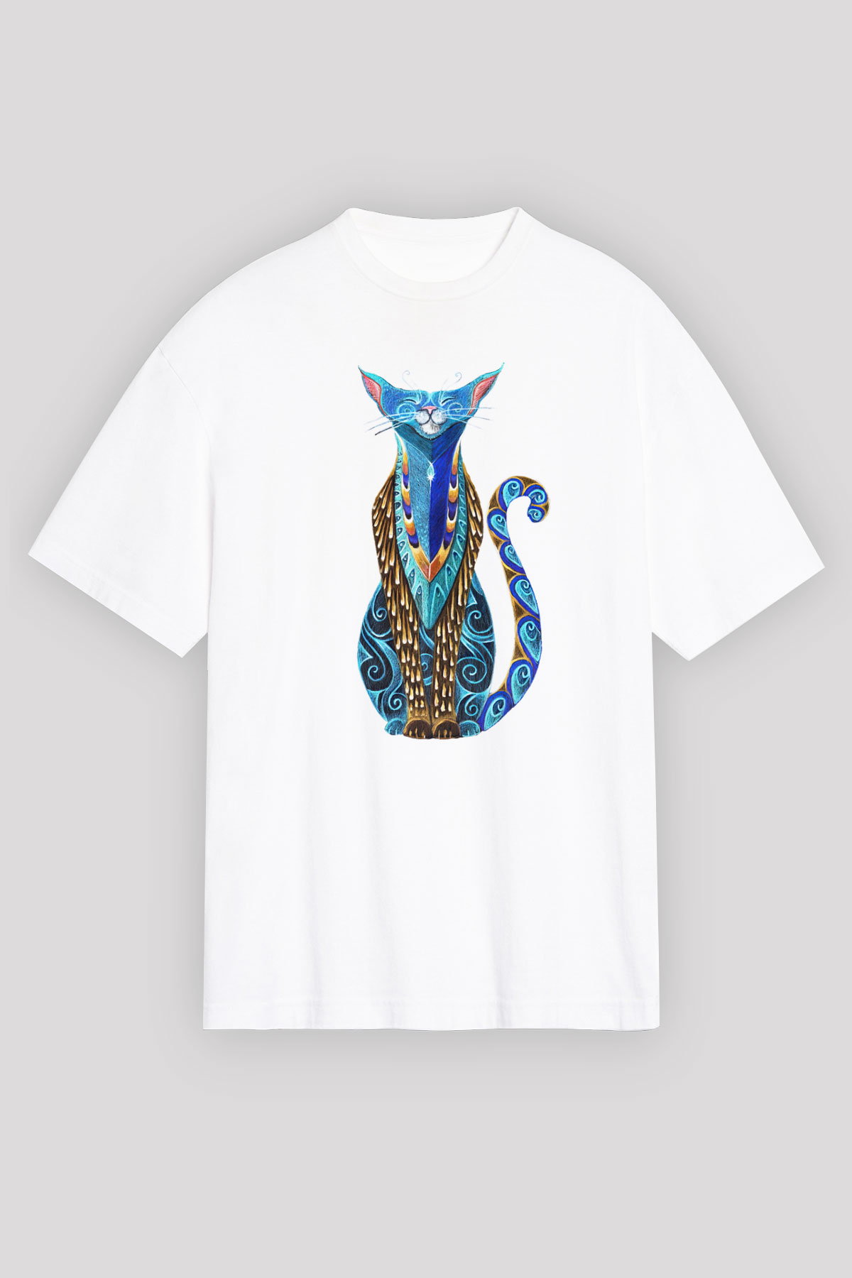 Kedi Beyaz Unisex Oversize Tişört T-Shirt