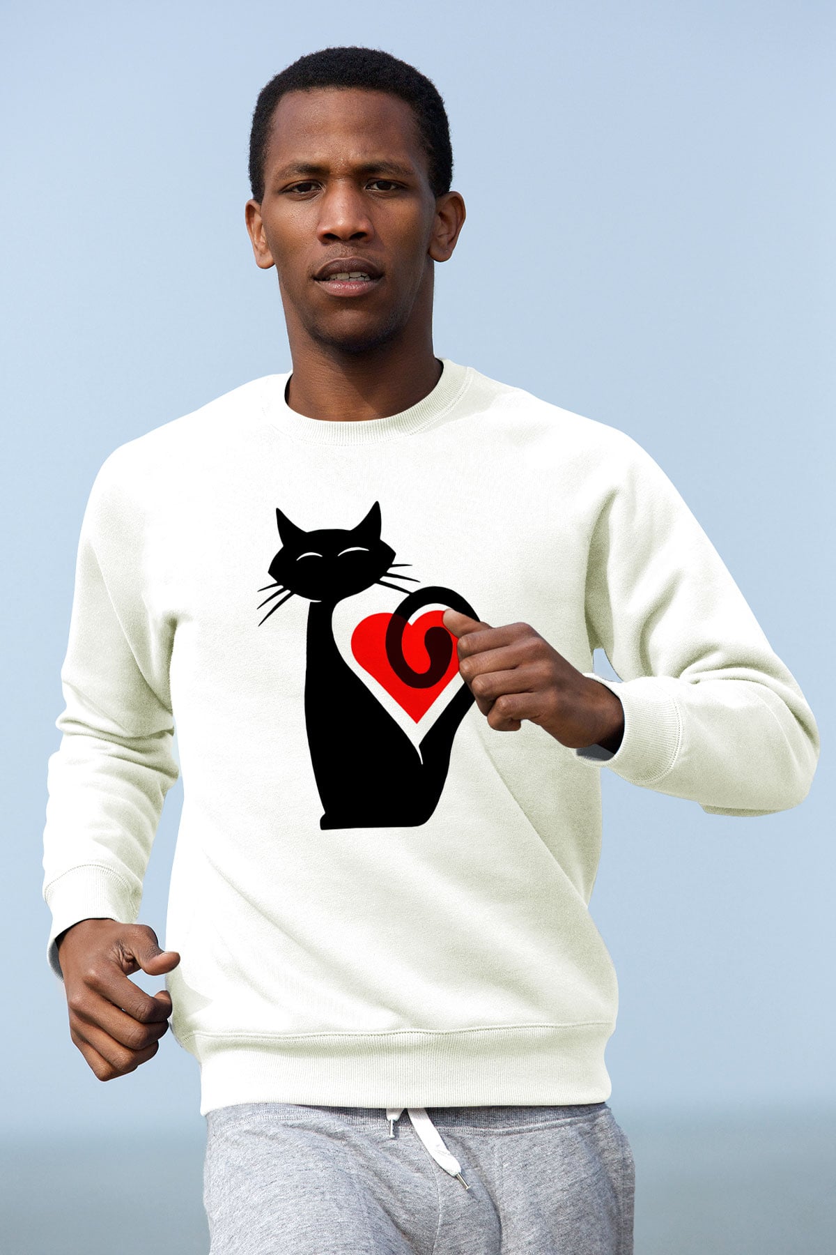 Kedi Beyaz Unisex Sweatshirt