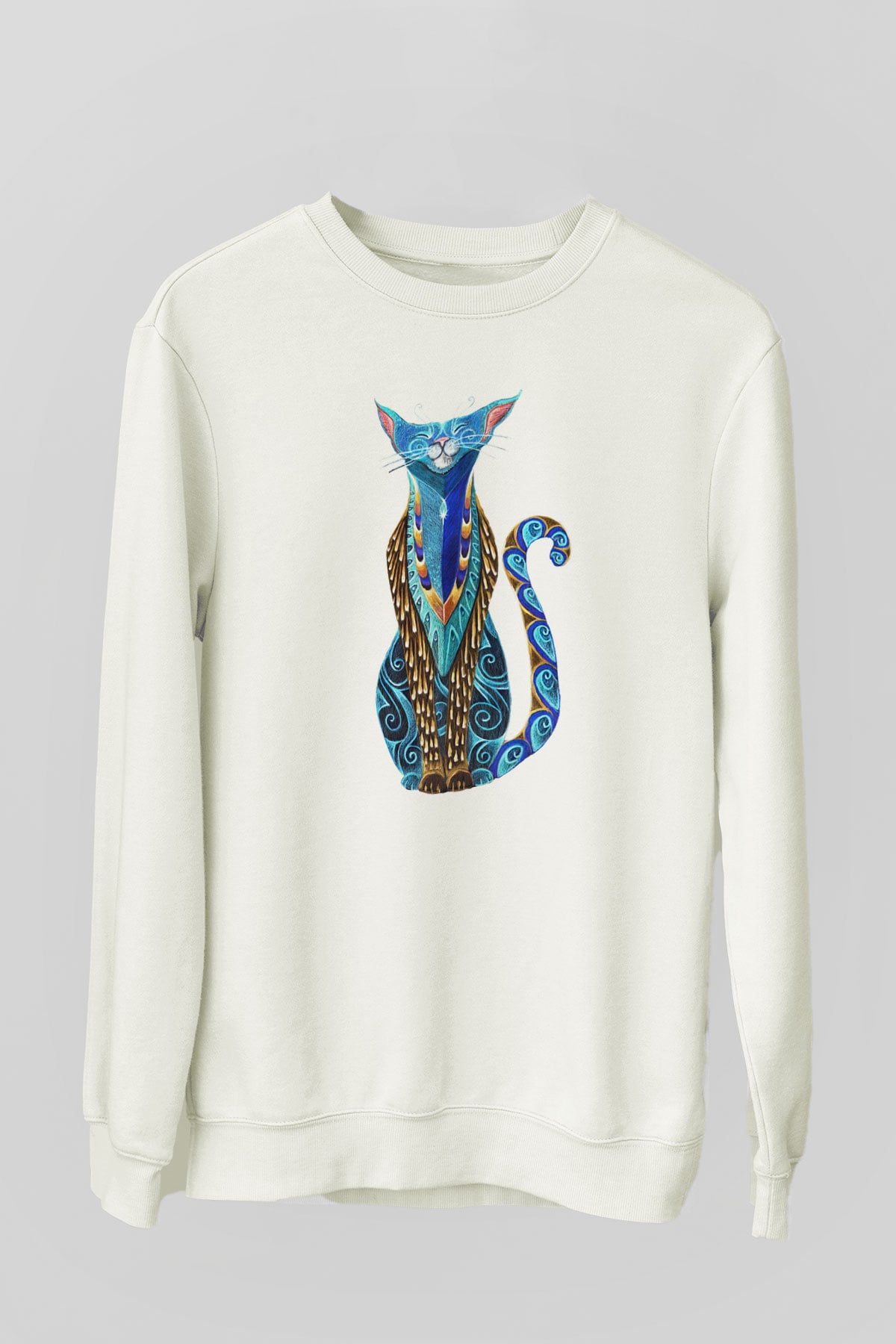 Kedi Beyaz Unisex Sweatshirt