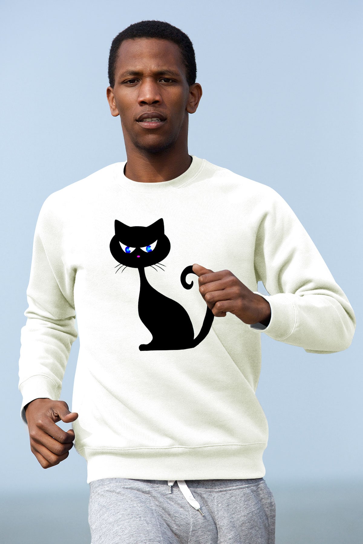 Kedi Beyaz Unisex Sweatshirt