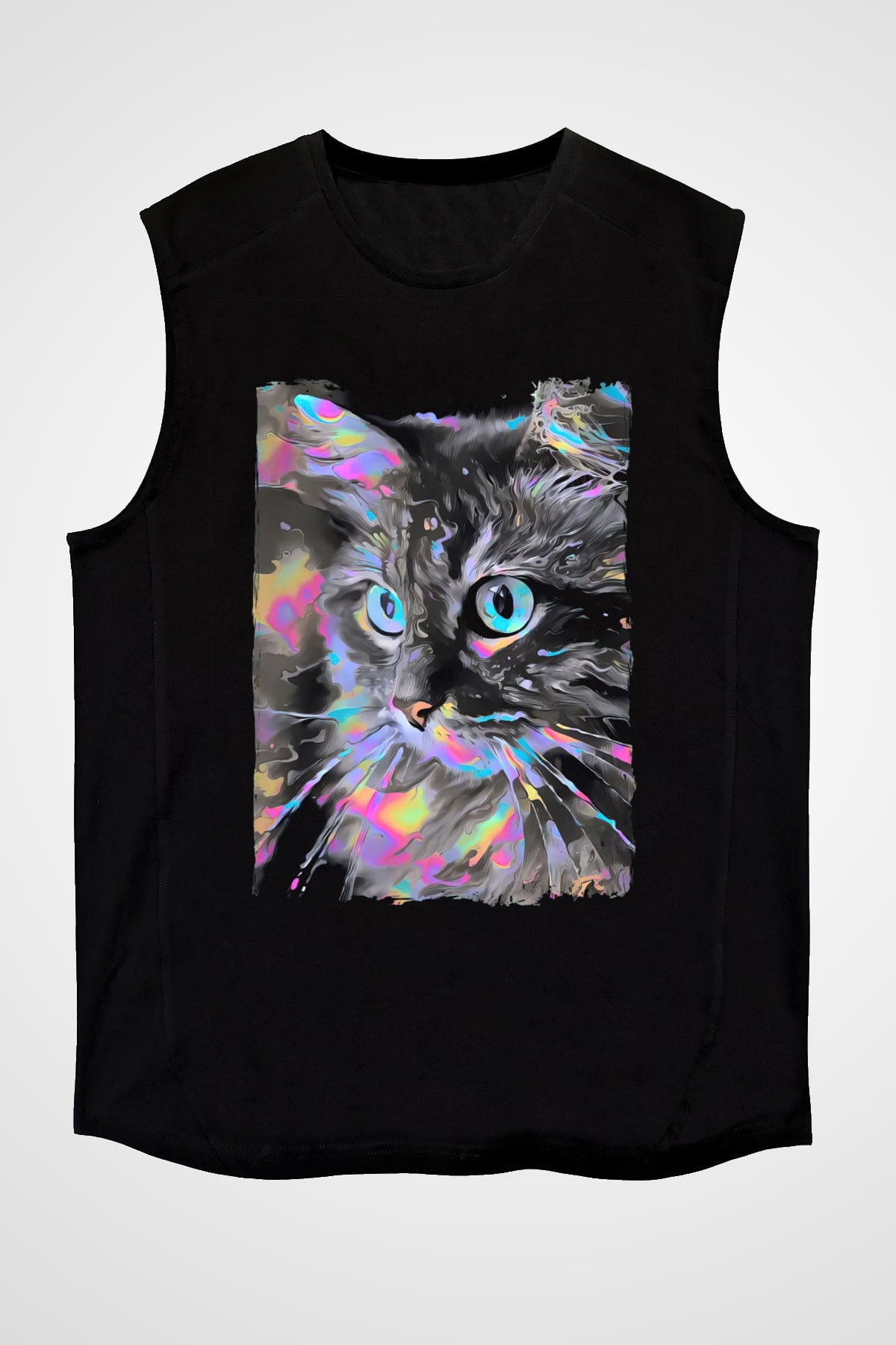 Kedi Siyah Unisex Kolsuz Tişört