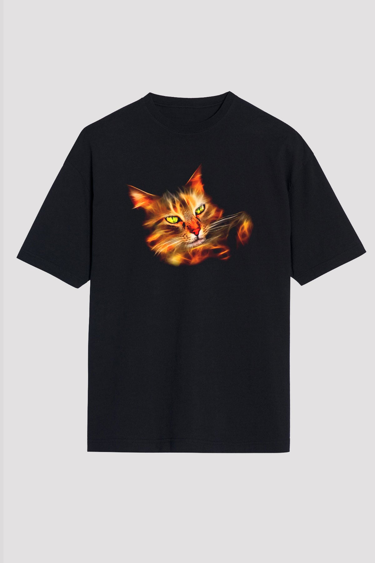 Kedi Siyah Unisex Oversize Tişört T-Shirt