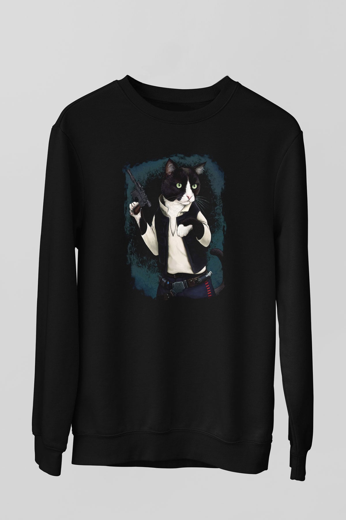Kedi Siyah Unisex Sweatshirt