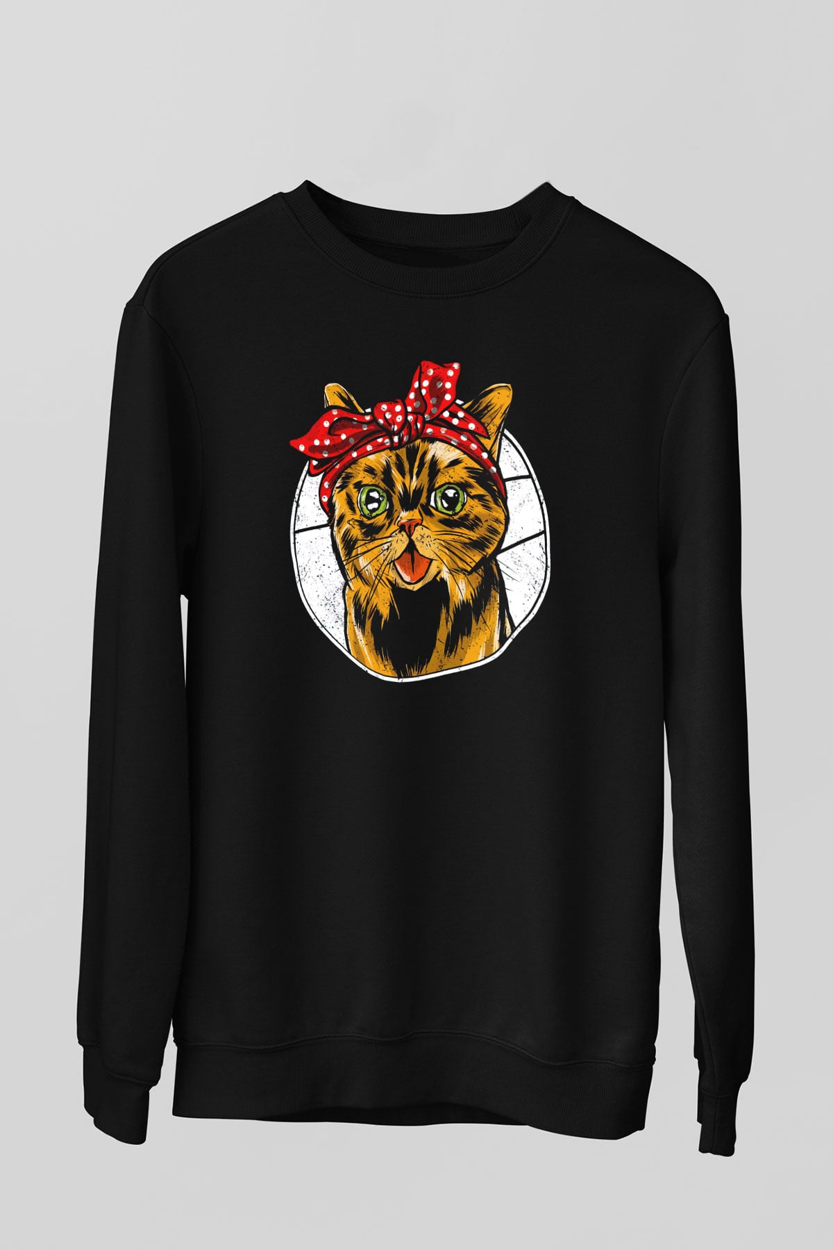 Kedicik Baskılı Unisex Siyah  Sweatshirt