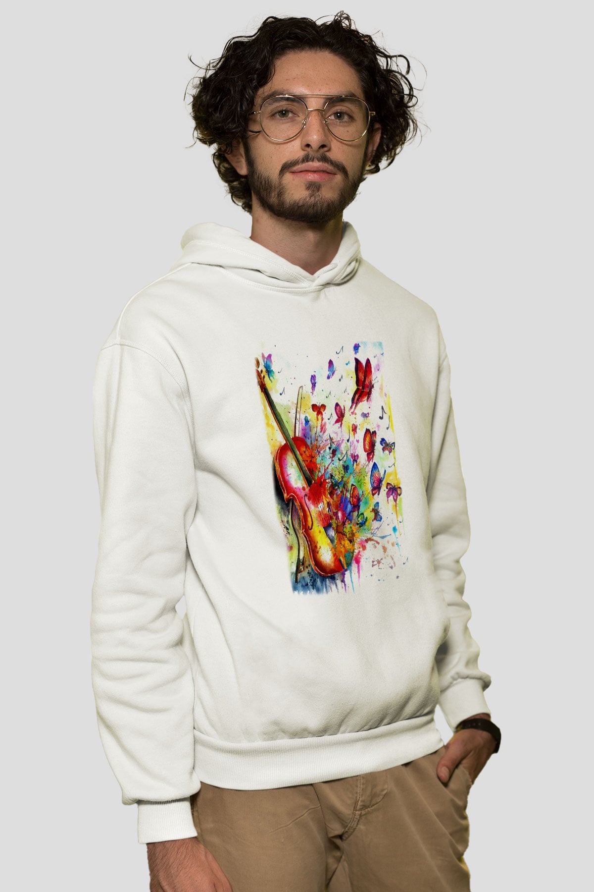 Kemancı Beyaz Unisex Hoodie