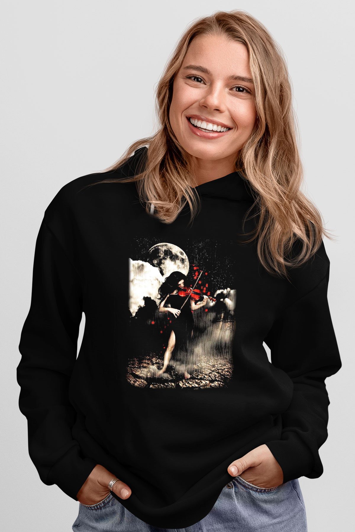 Kemancı Siyah Unisex Kapşonlu Sweatshirt