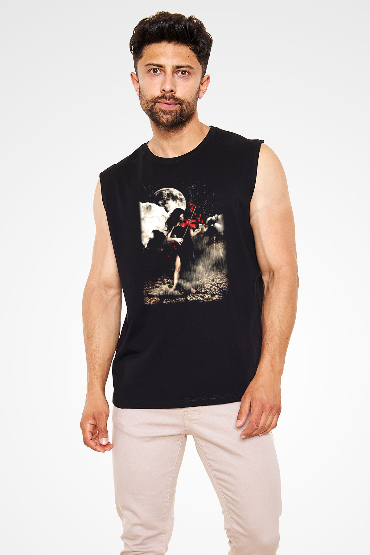 Kemancı Siyah Unisex Kolsuz Tişört
