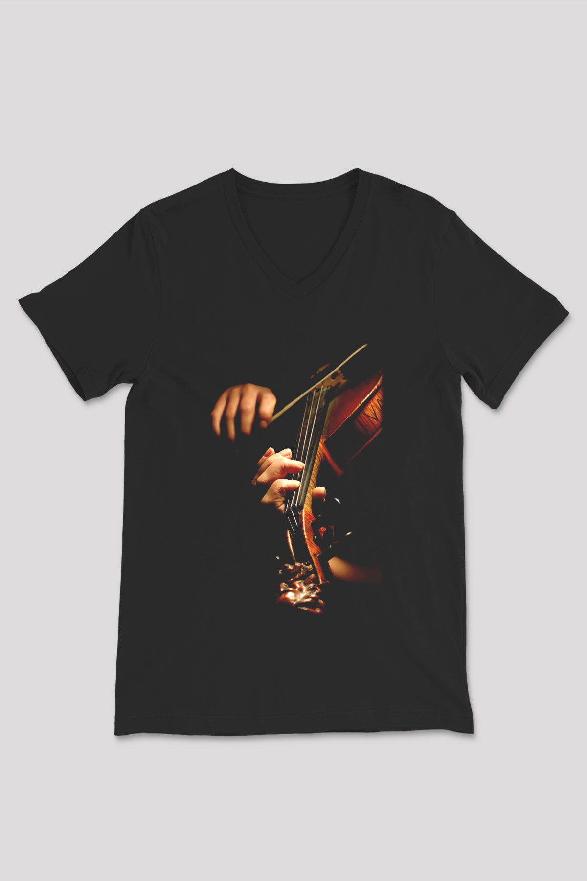Kemancı Siyah Unisex V Yaka Tişört T-Shirt