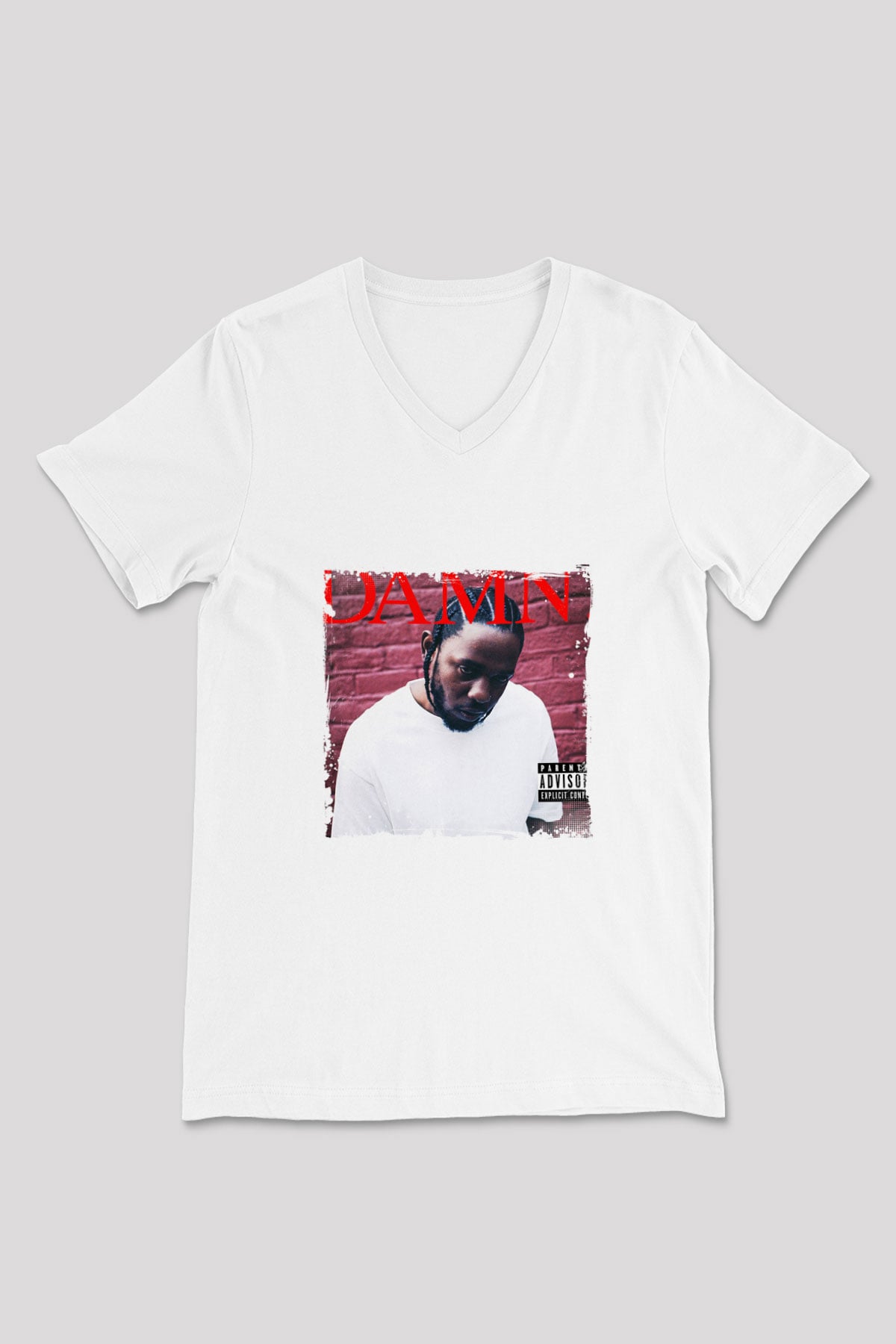 Kendrick Lamar Baskılı Beyaz V Yaka Unisex Tişört