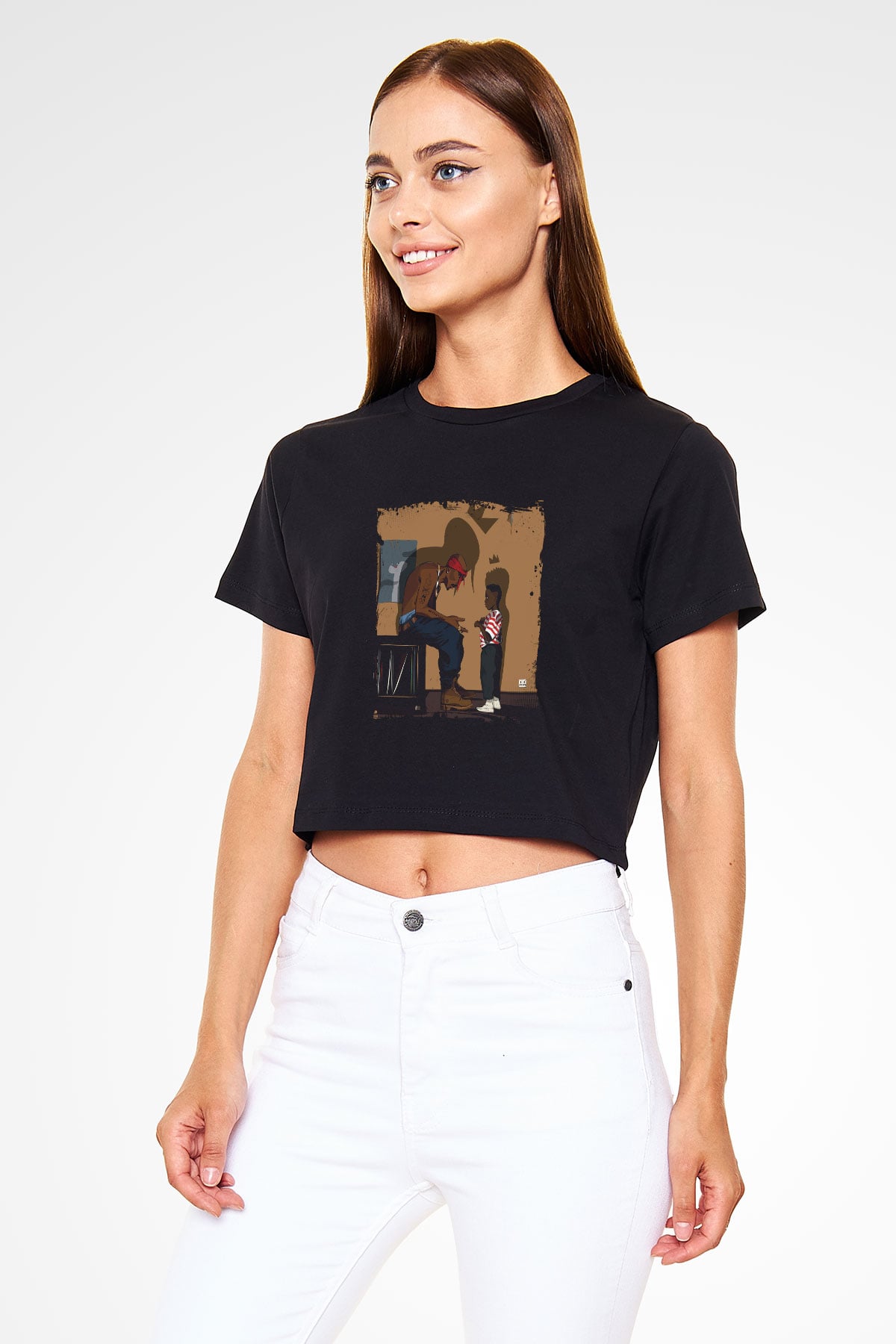 Kendrick Lamar Baskılı Crop Top Siyah Kadın Tişört
