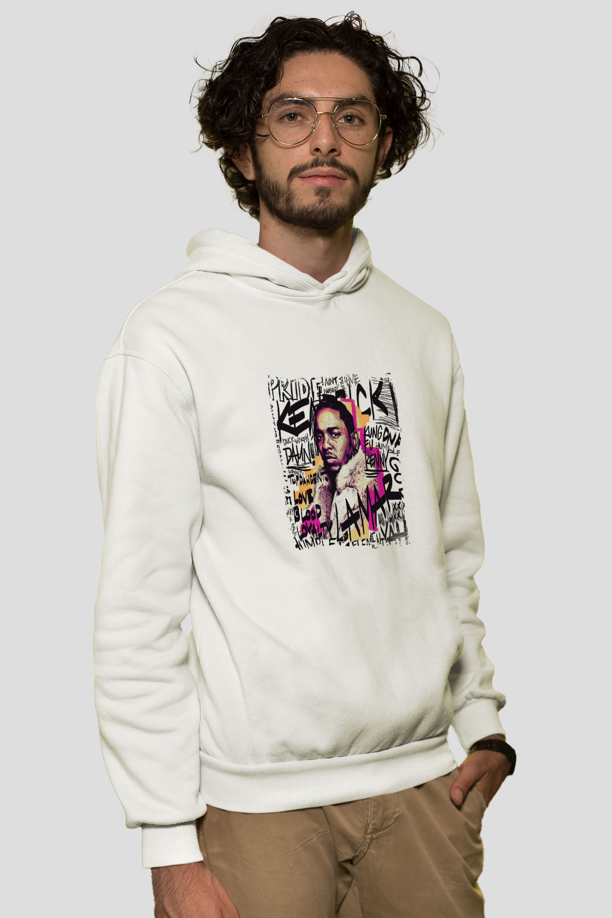 Kendrick Lamar Baskılı Unisex Beyaz Kapüşonlu Sweatshirt