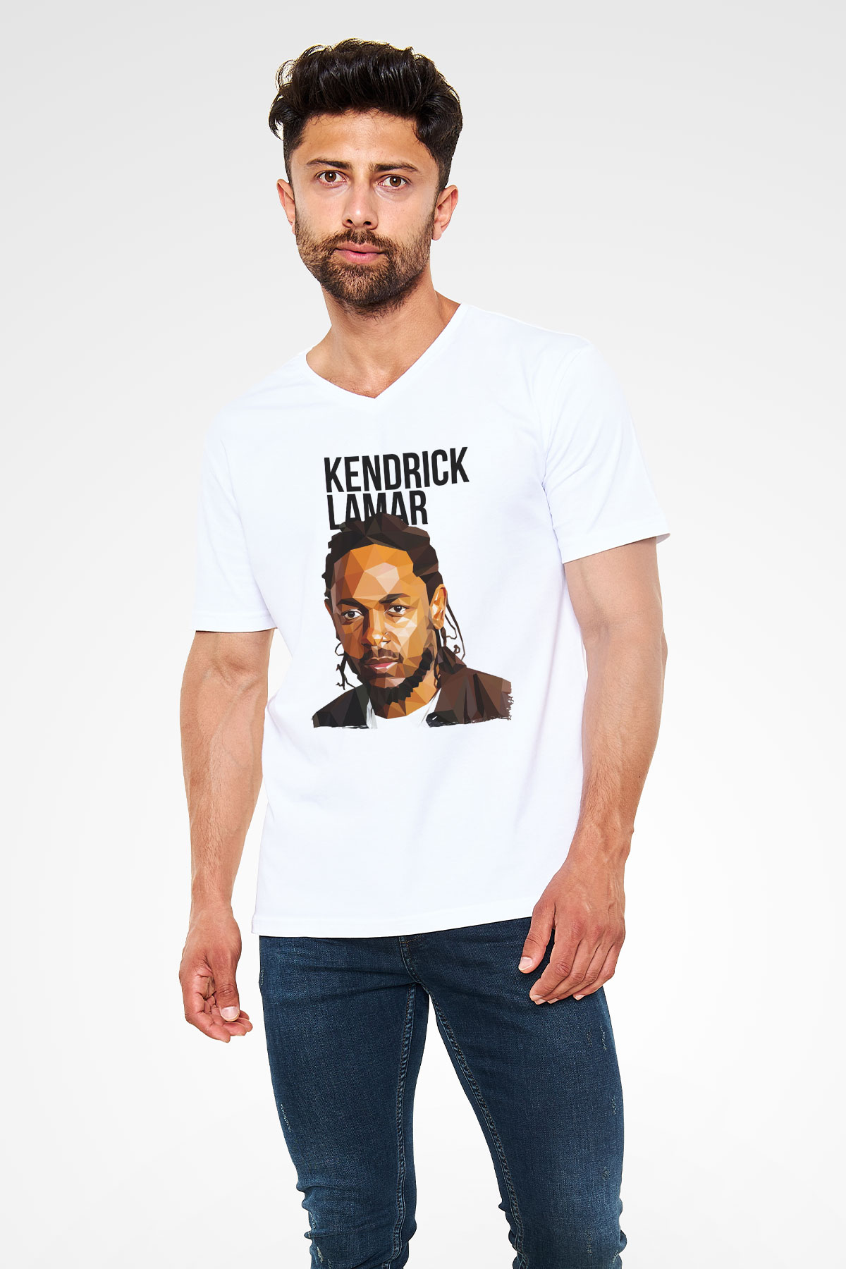 Kendrick Lamar Beyaz Unisex V Yaka Tişört