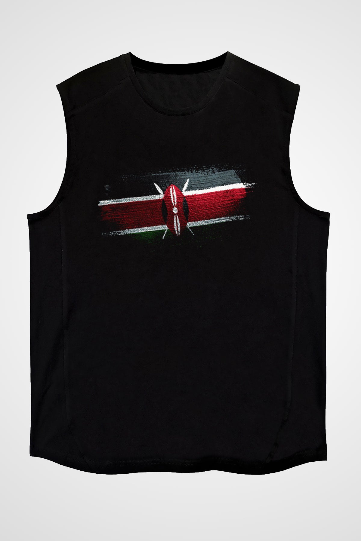 Kenya Bayrağı Baskılı Unisex Siyah Kolsuz Tişört