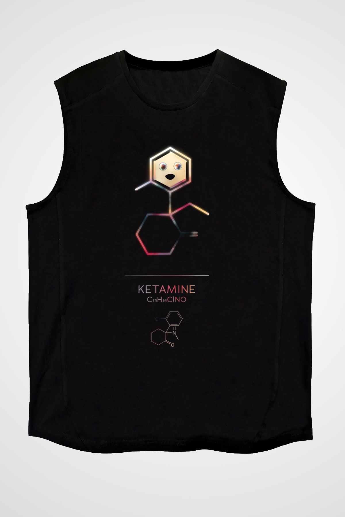 Ketamin Molekülü Baskılı Unisex Kolsuz Siyah Tişört - Tshirt