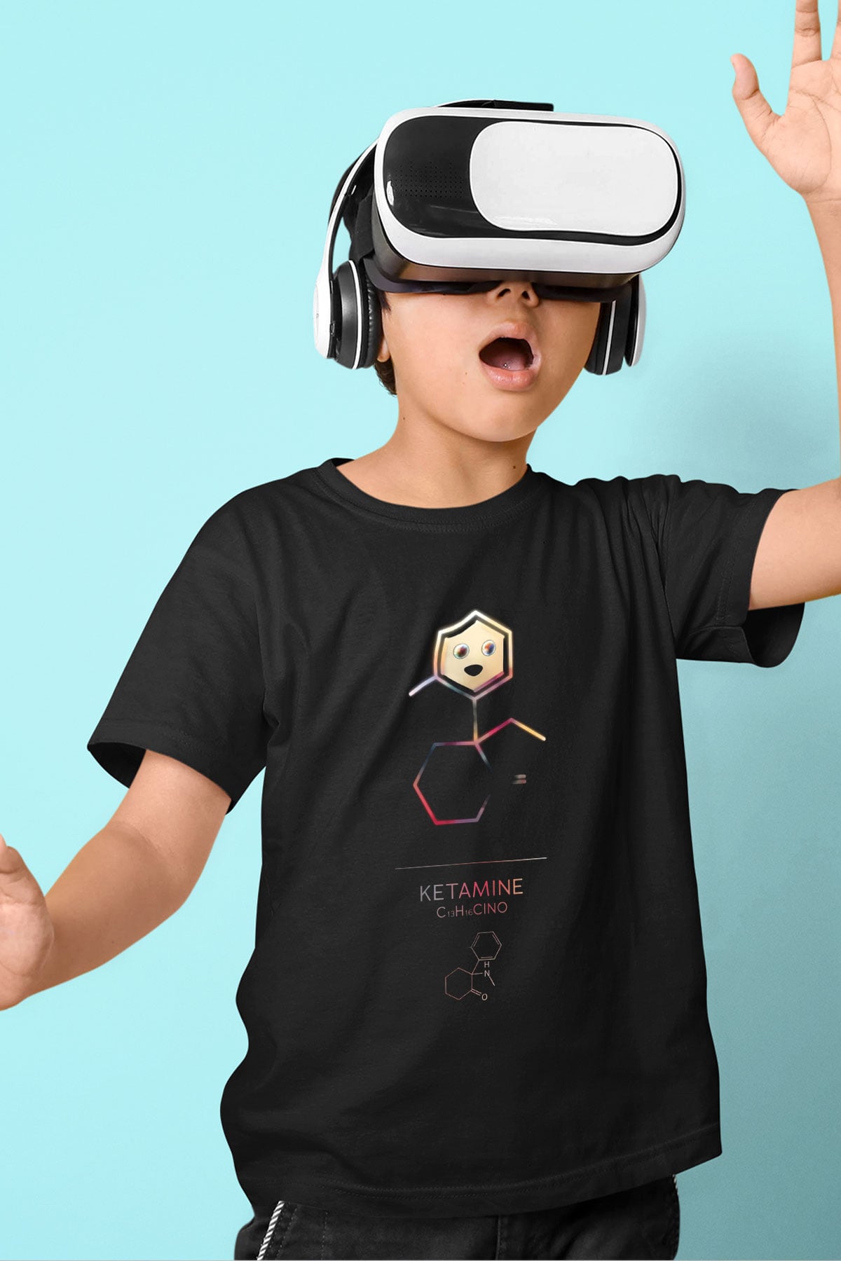 Ketamin Molekülü Baskılı Unisex Siyah Çocuk Tişörtü - Tshirt