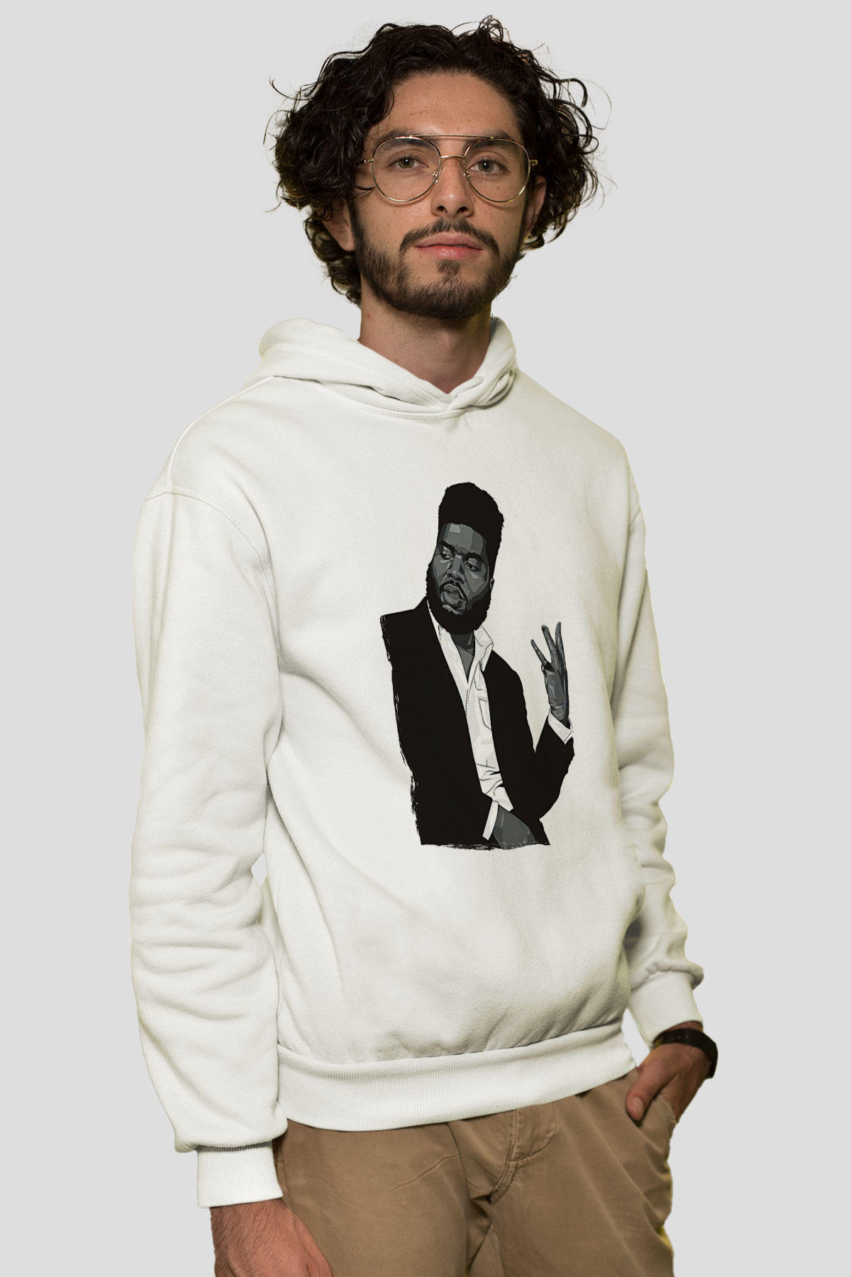 Khalid Baskılı Beyaz Unisex Kapüşonlu Sweatshirt