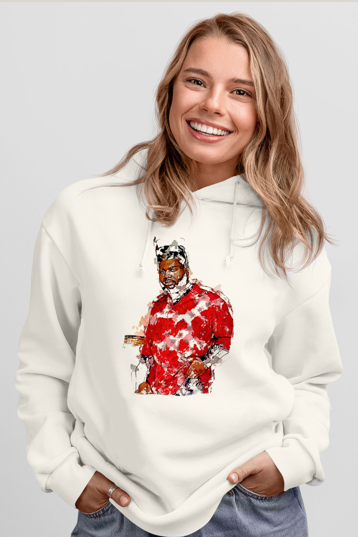 Khalid Baskılı Beyaz Unisex Kapüşonlu Sweatshirt