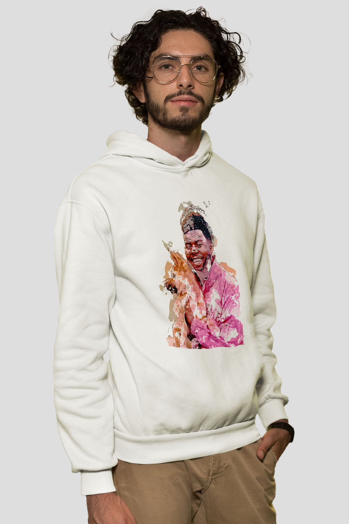 Khalid Baskılı Beyaz Unisex Kapüşonlu Sweatshirt