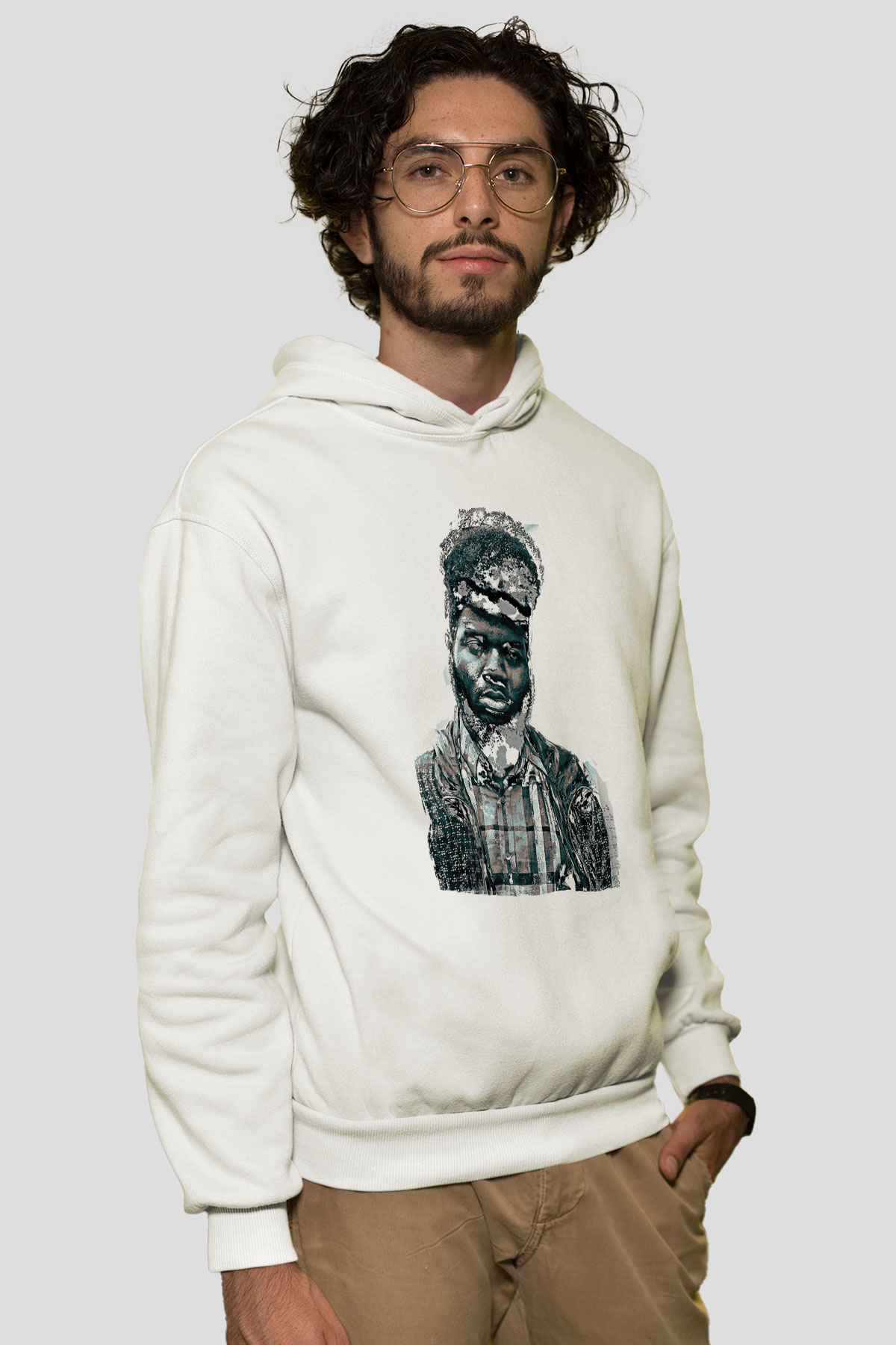 Khalid Baskılı Beyaz Unisex Kapüşonlu Sweatshirt