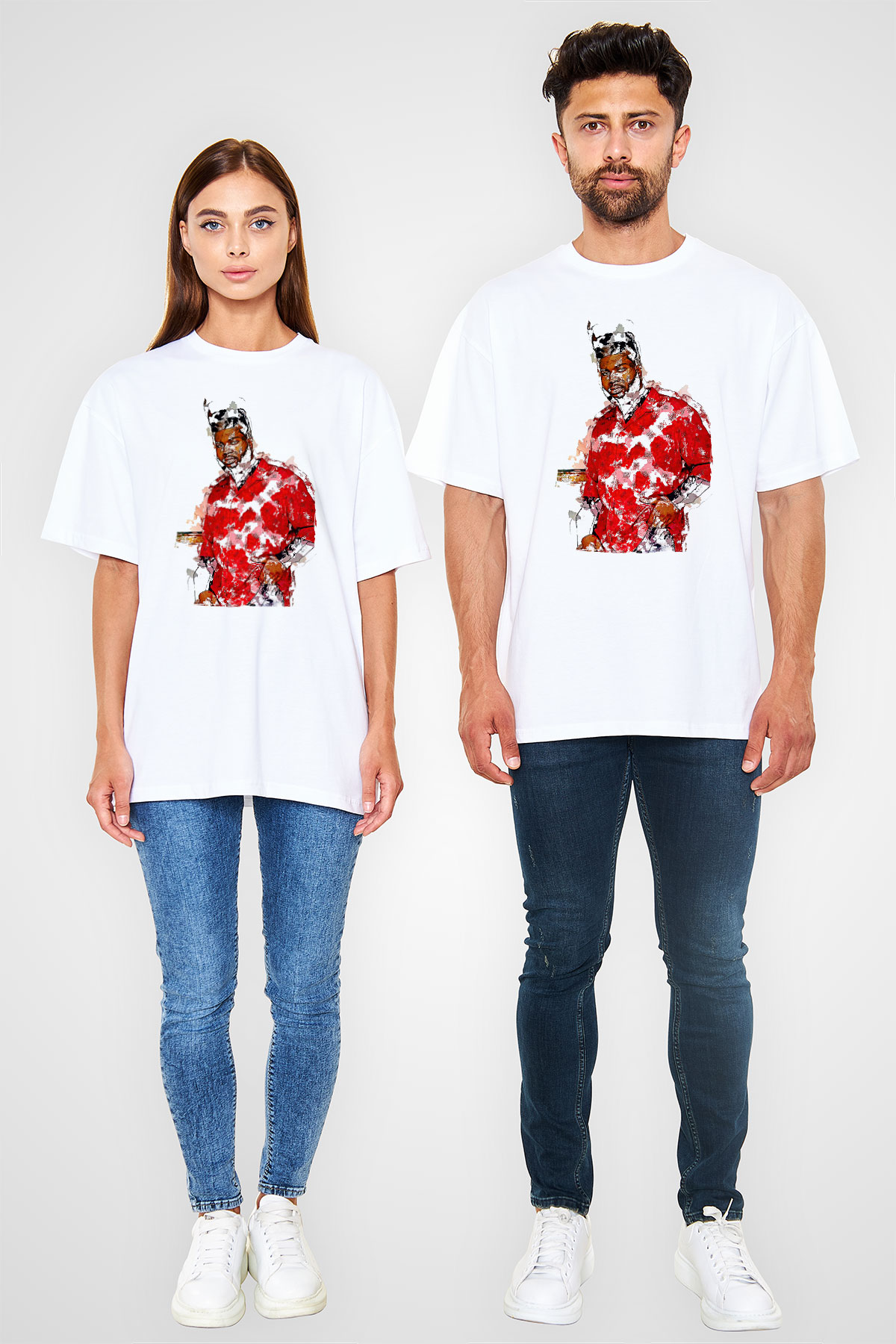 Khalid Baskılı Beyaz Unisex Oversize Tişört - Tshirt