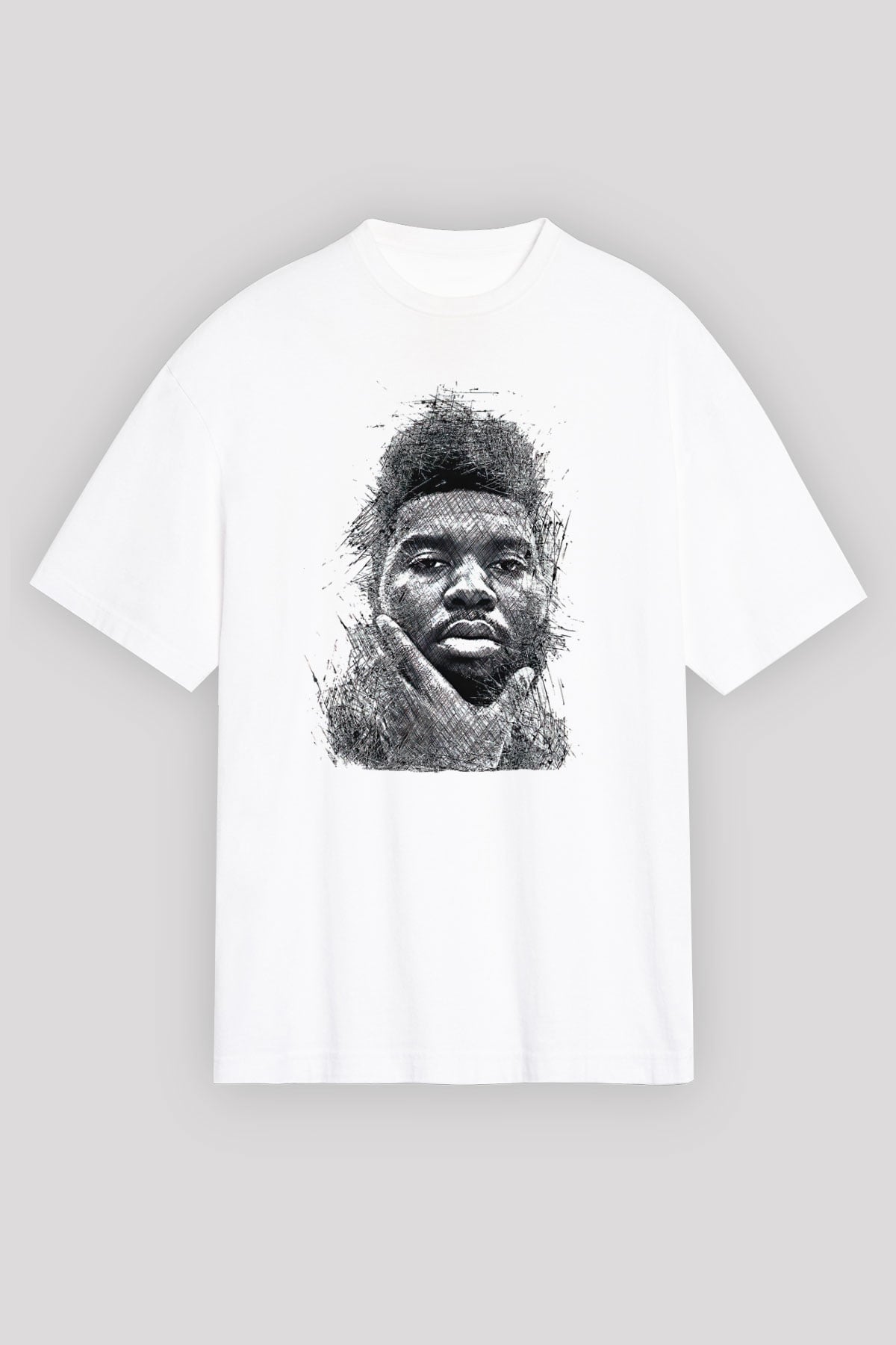 Khalid Baskılı Beyaz Unisex Oversize Tişört - Tshirt