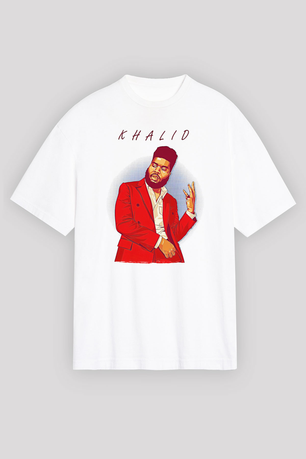 Khalid Baskılı Beyaz Unisex Oversize Tişört - Tshirt