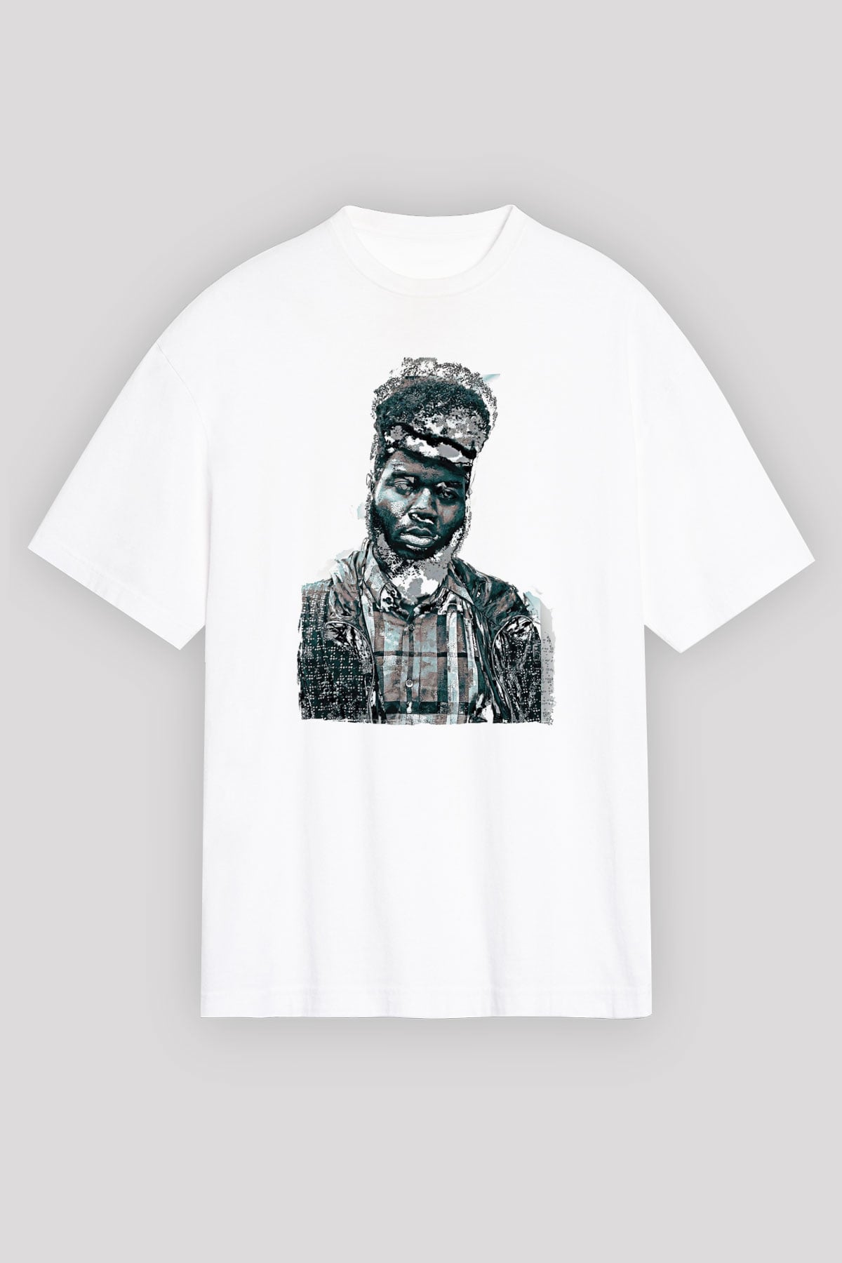 Khalid Baskılı Beyaz Unisex Oversize Tişört - Tshirt