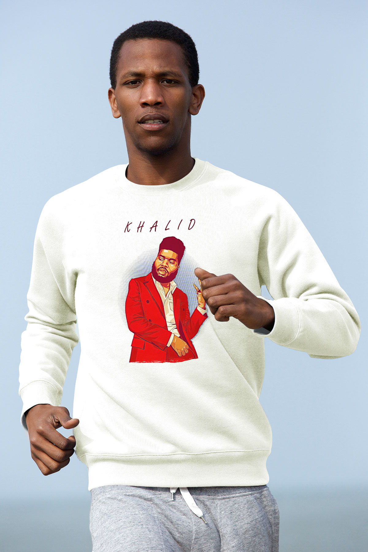 Khalid Baskılı Beyaz Unisex Sweatshirt